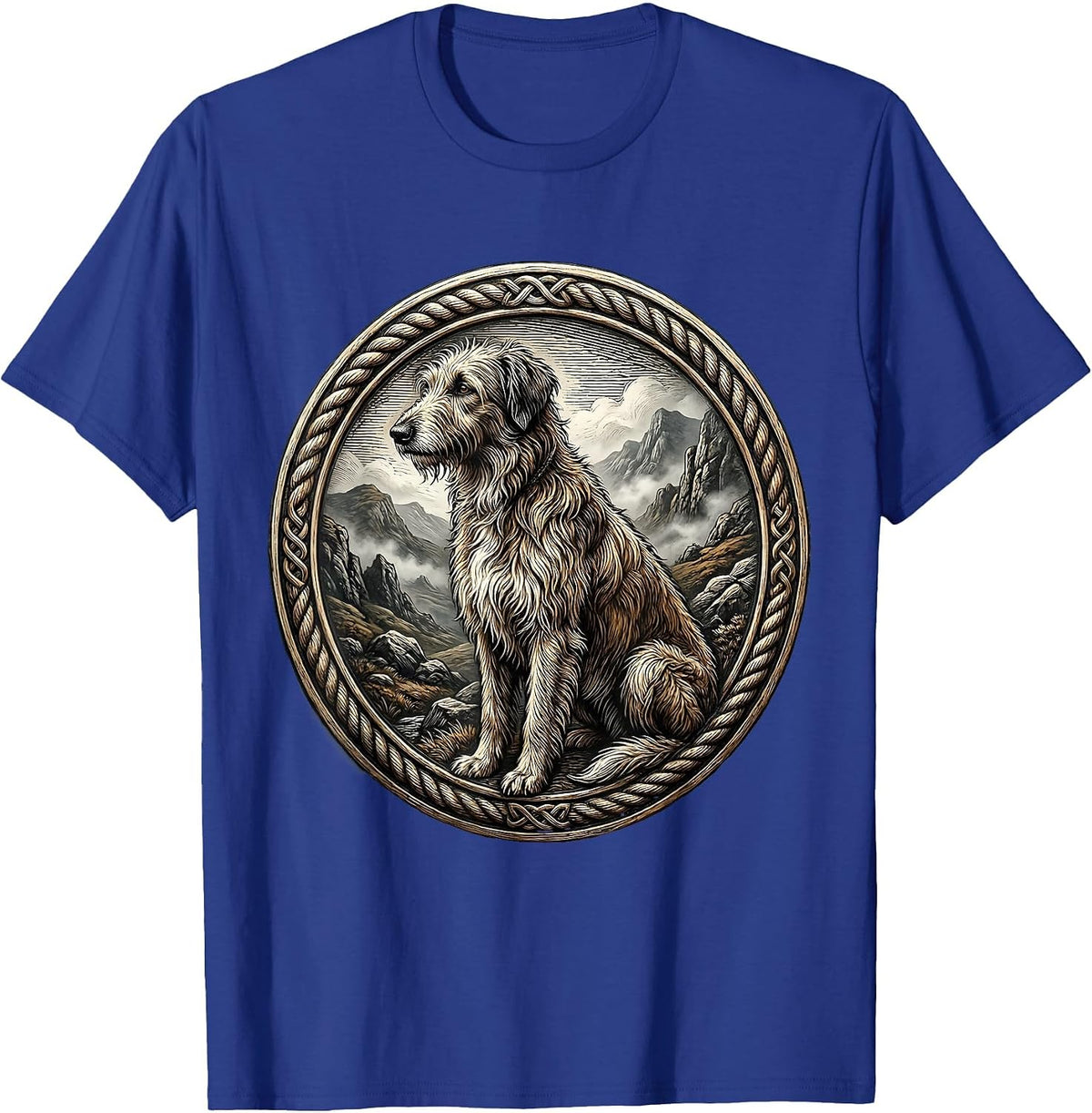 Men's Irish Wolfhound in Misty Landscape Illustration T-Shirt - Royal Blue