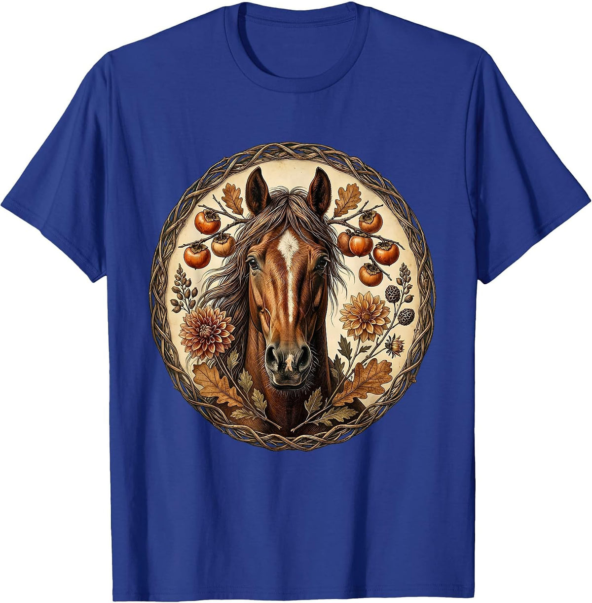 Men's Derby Floral Fall Thoroughbred Horse Wreath T-Shirt - Royal Blue