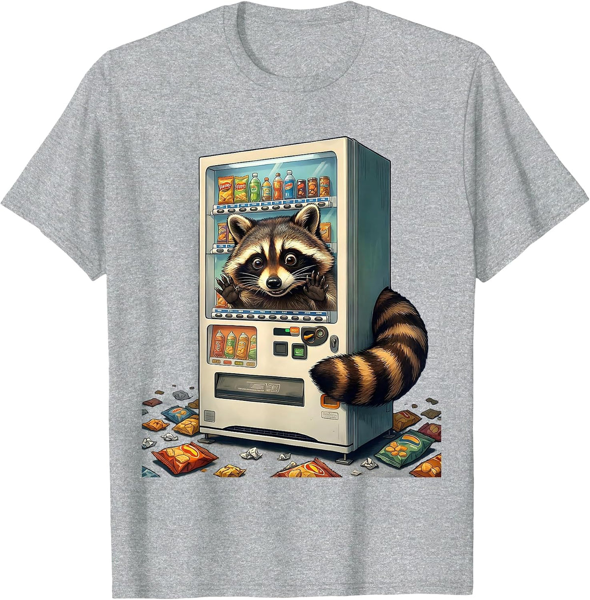 Men's Raccoon Raiding Vending Machine At Night T-Shirt - Heather Grey