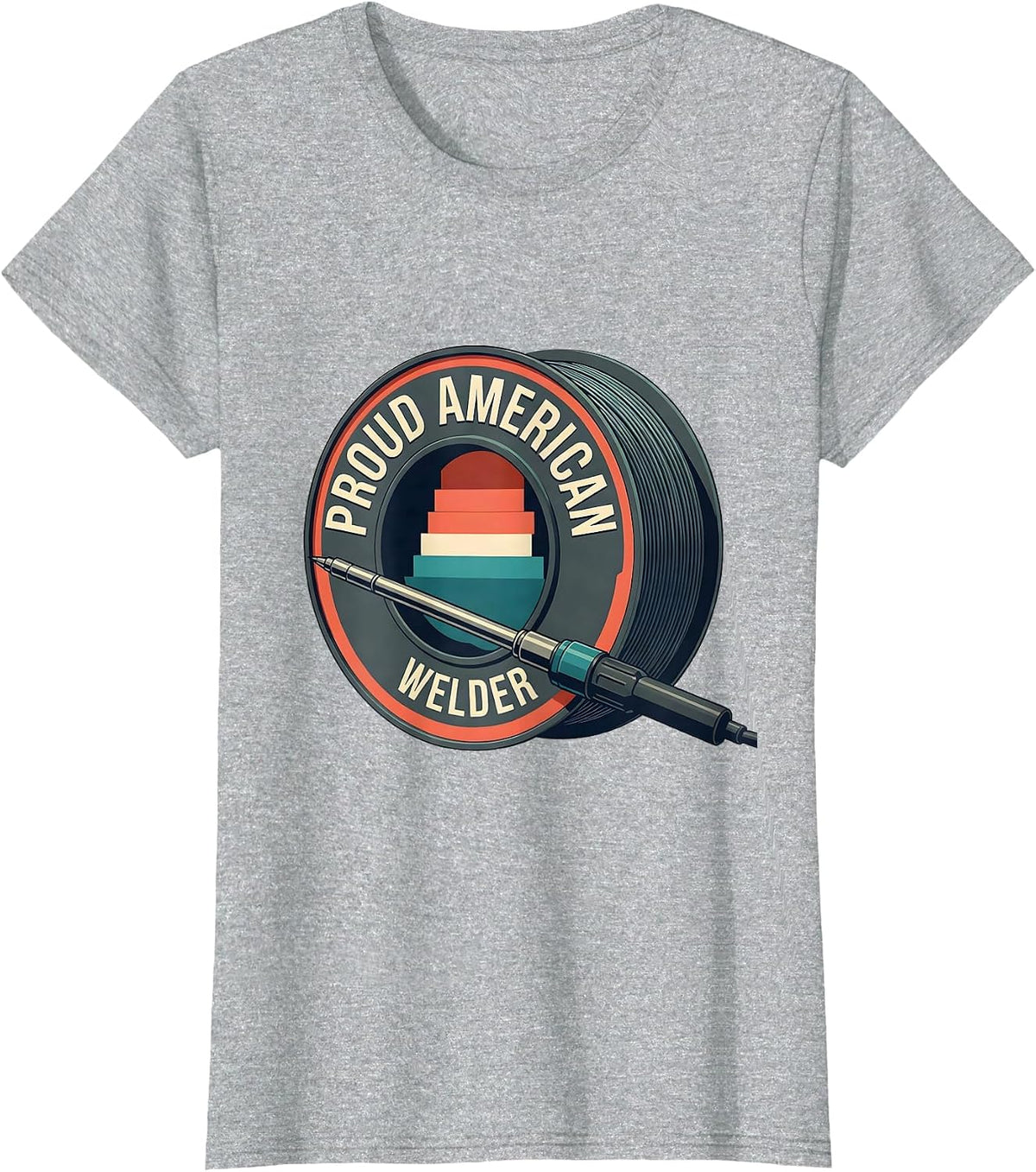 Proud American Welder Midcentury Modern Patriotic Welding T-Shirt - Heather Grey
