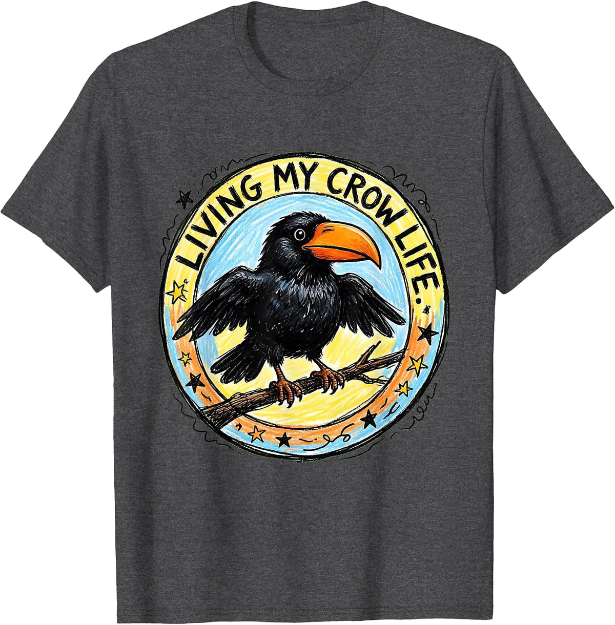 Men's Living My Crow Life Funny Bird Lover Design T-Shirt - Dark Heather Grey