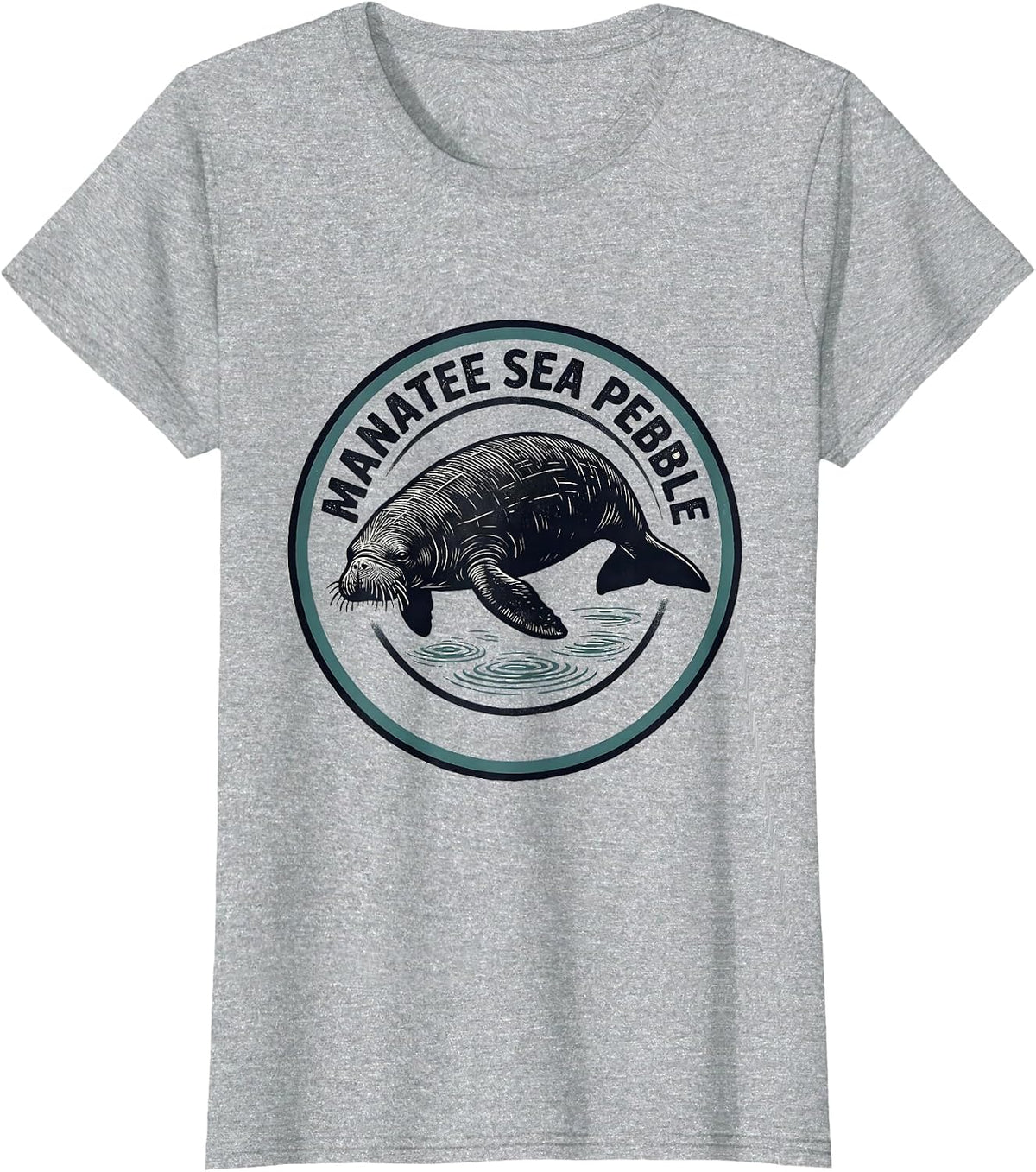 Women's Manatee Sea Pebble Linocut Sea Animal Lover Humor T-Shirt - Heather Grey