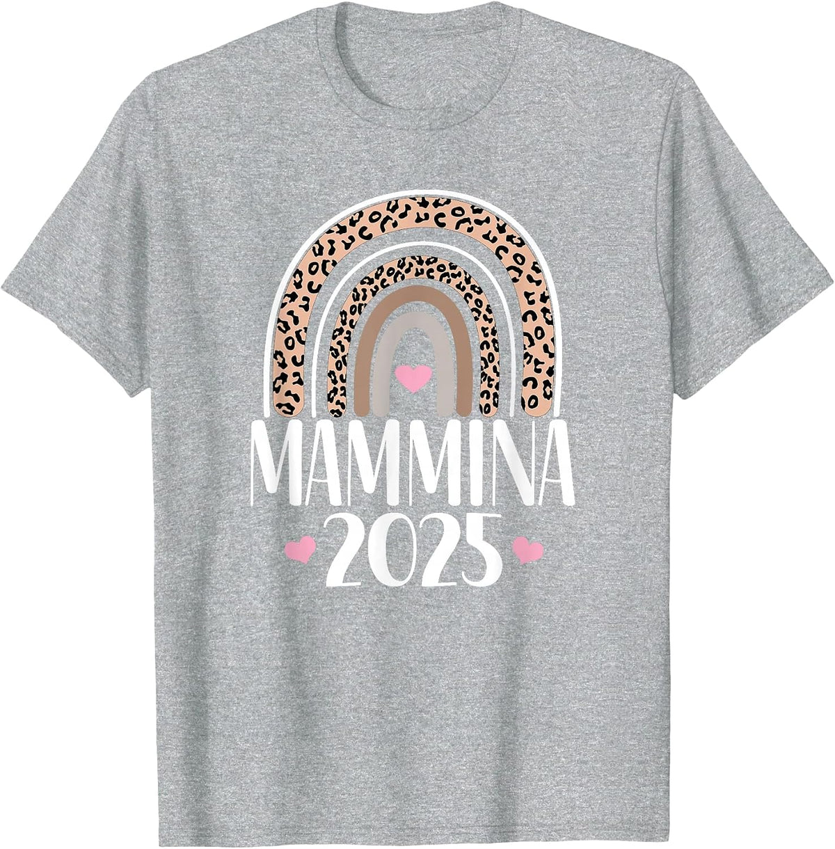 Mammina 2025 Italian Mommy Announcement Leopard Rainbow T-Shirt - Heather Grey