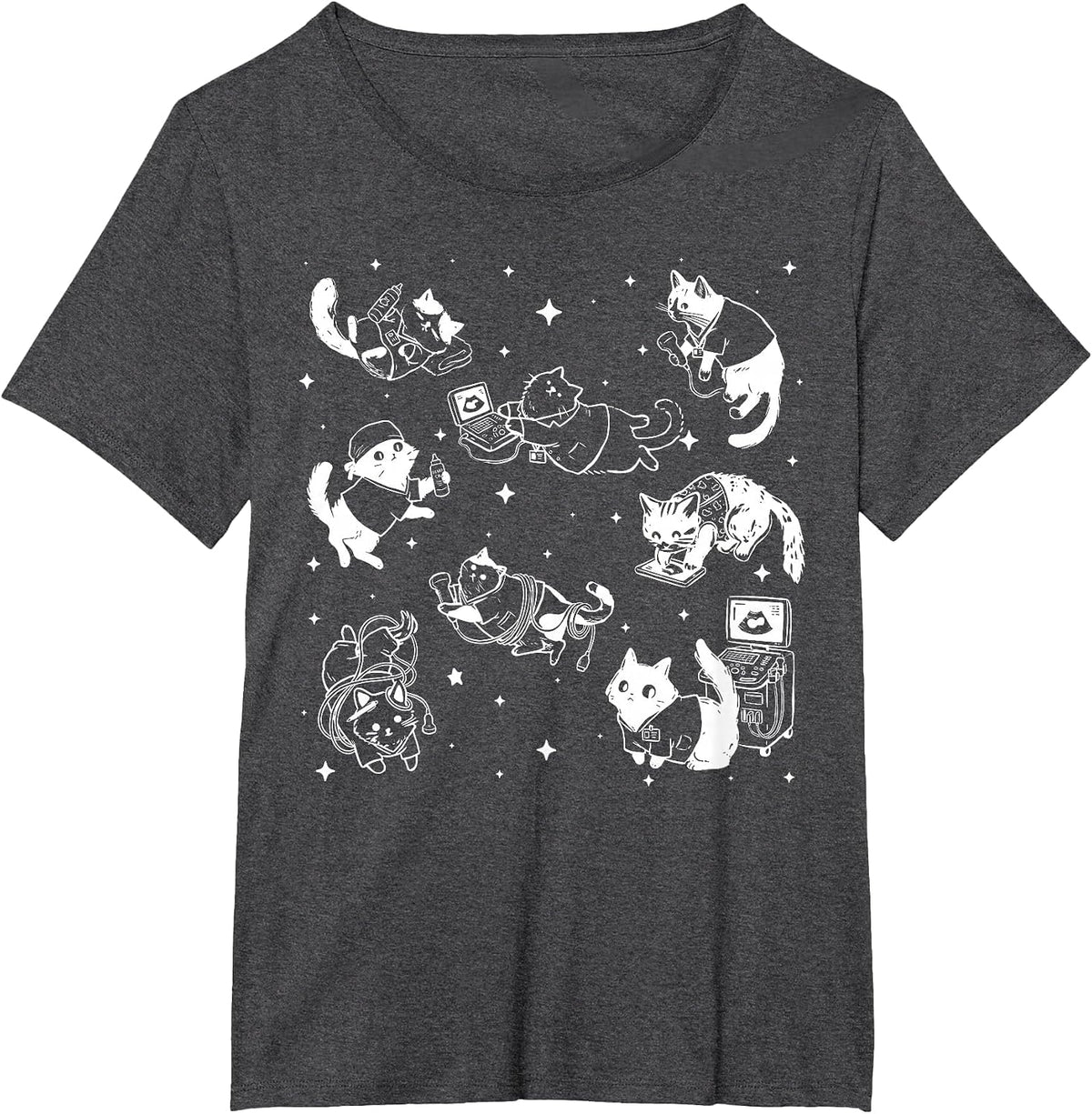 Cute Cat Sonographer Ultrasound Tech OBGYN Medical Humor T-Shirt - Dark Heather Grey