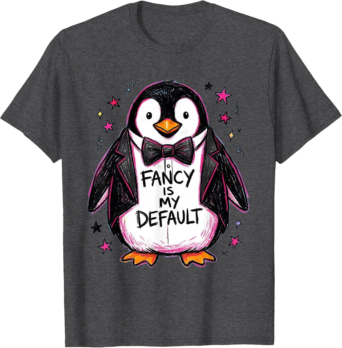 Fancy Is My Default Tuxedo Style Design T-Shirt - Dark Heather Grey
