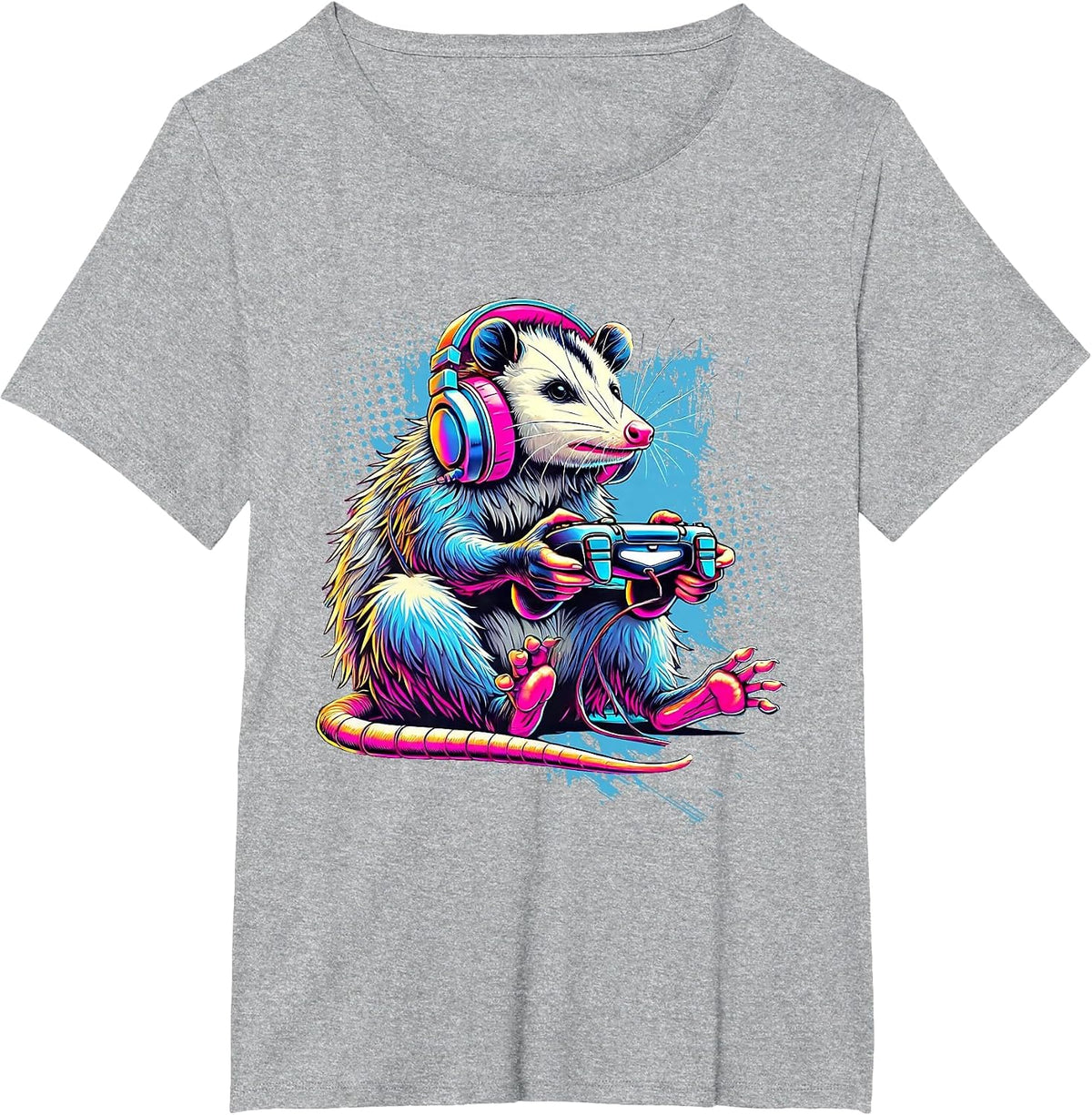 Funny Distressed Possum Gaming Retro Opossum Video Games T-Shirt - Heather Grey
