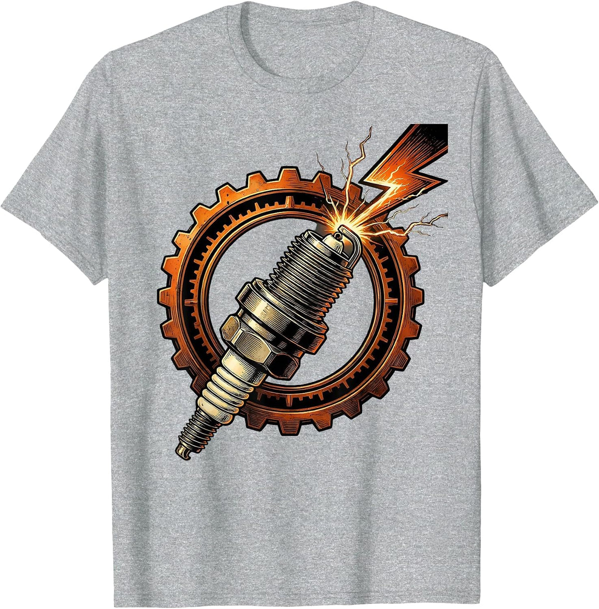 Men's Spark Plug Lightning Bolt Electric Graphic Tee T-Shirt - Heather Grey