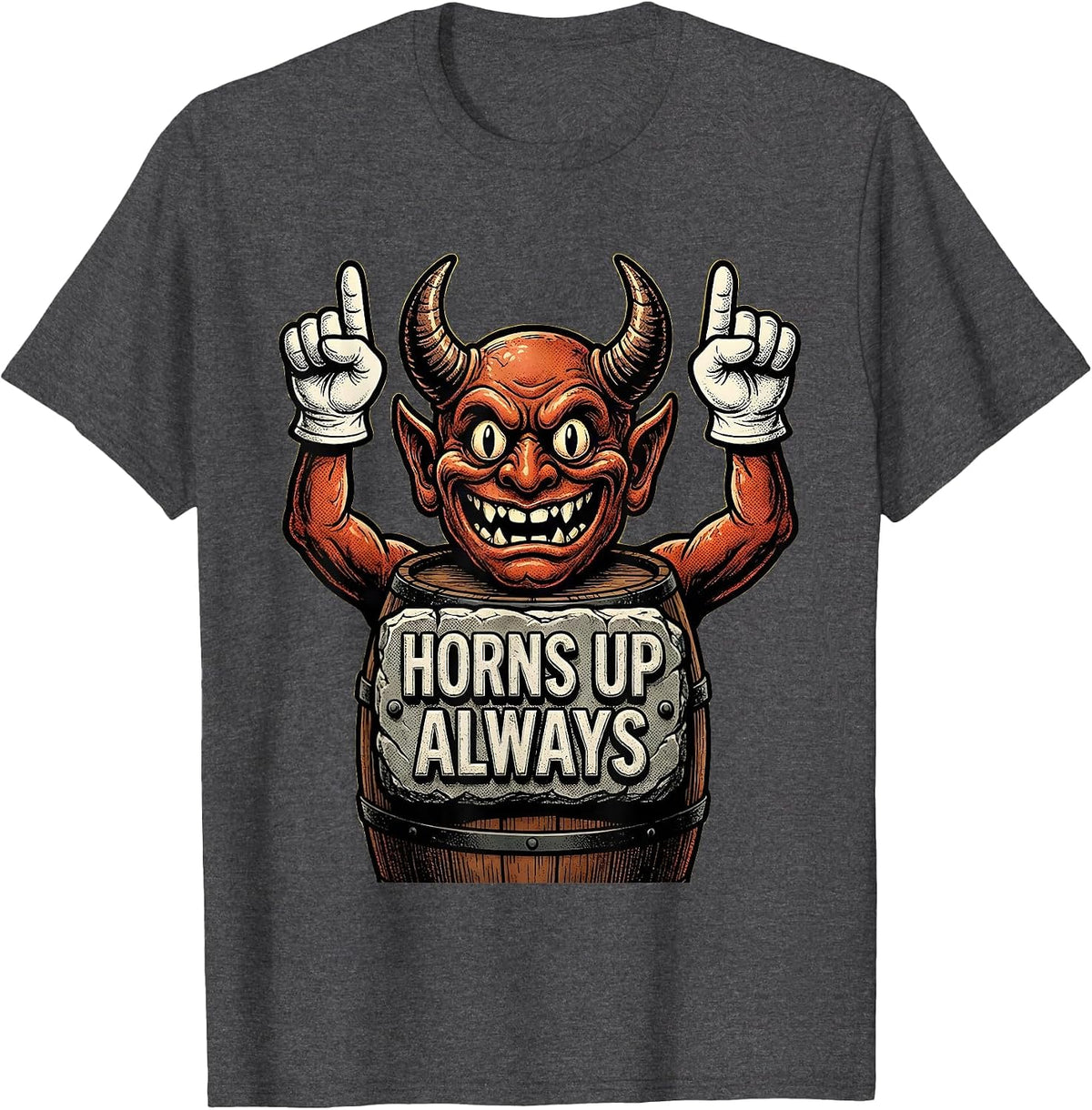 Men's Horns Up Always Metal Band Graphic Design T-Shirt - Dark Heather Grey