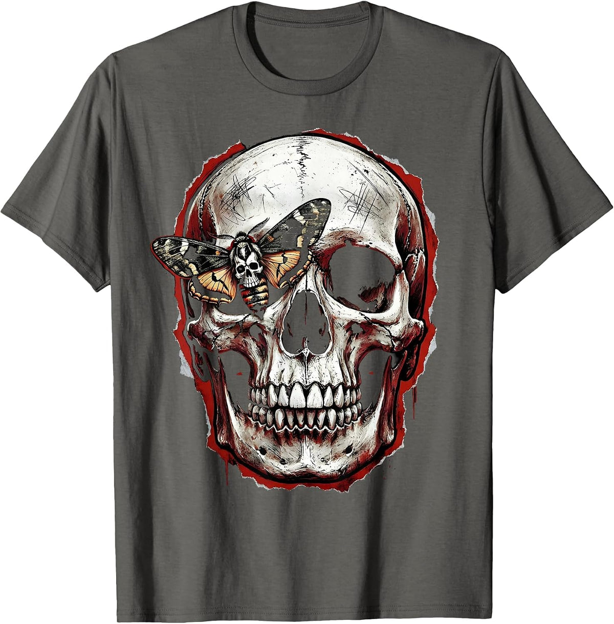 Eyeless Skull Moth Eye Socket Dark Art Design T-Shirt - Asphalt Grey