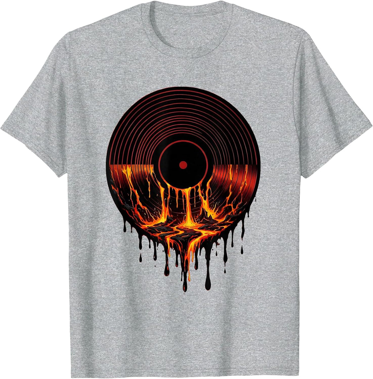 Men's Vinyl Record Melting Lava Rock Music Graphic T-Shirt - Heather Grey