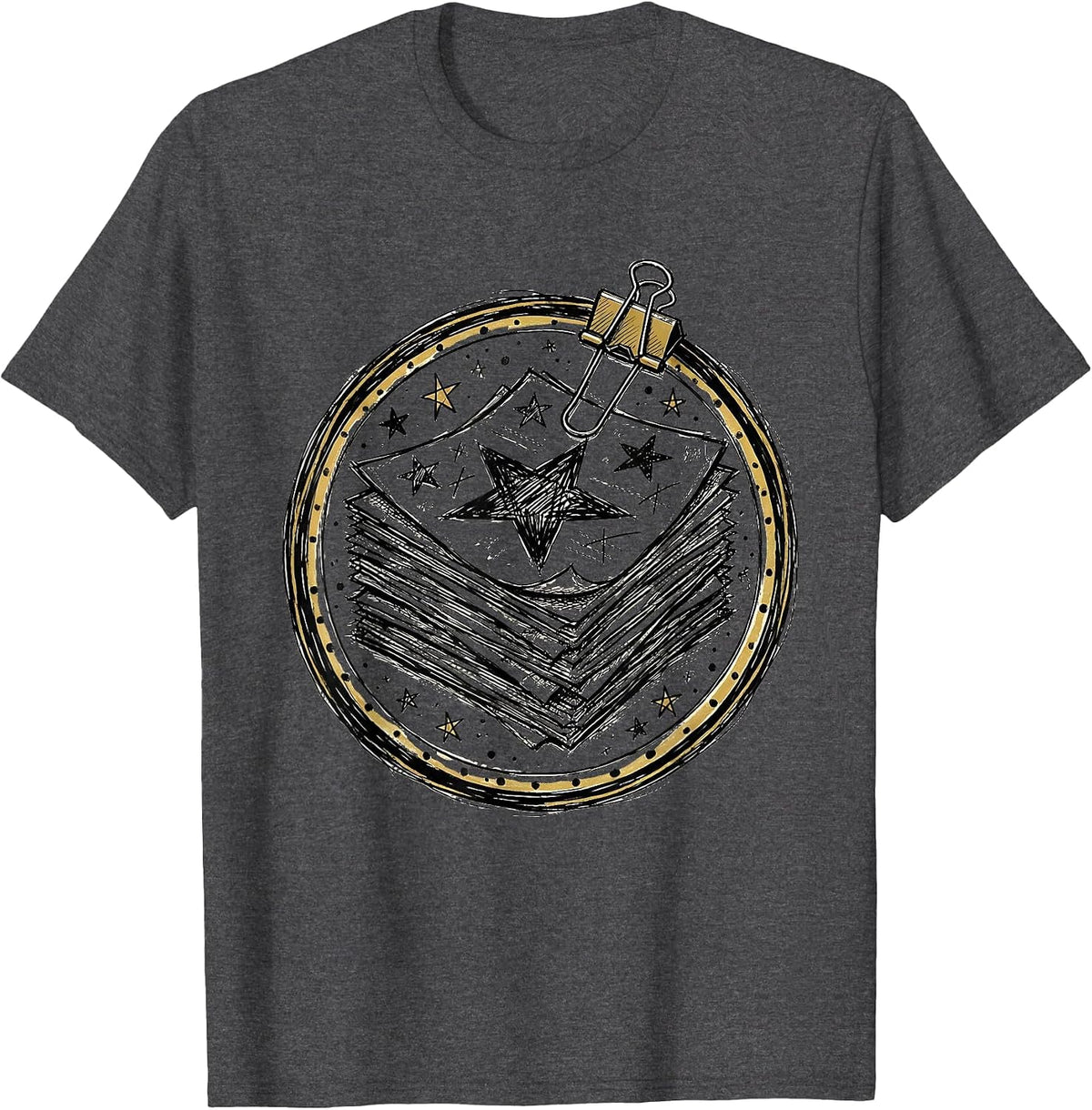 Men's Third Grade Teacher Graded Papers Gold Stars T-Shirt - Dark Heather Grey