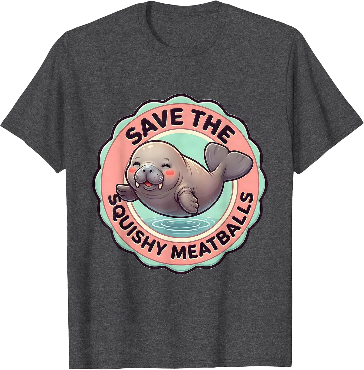 Save The Squishy Meatballs Cute Kawaii Manatee Sea Cow T-Shirt - Dark Heather Grey