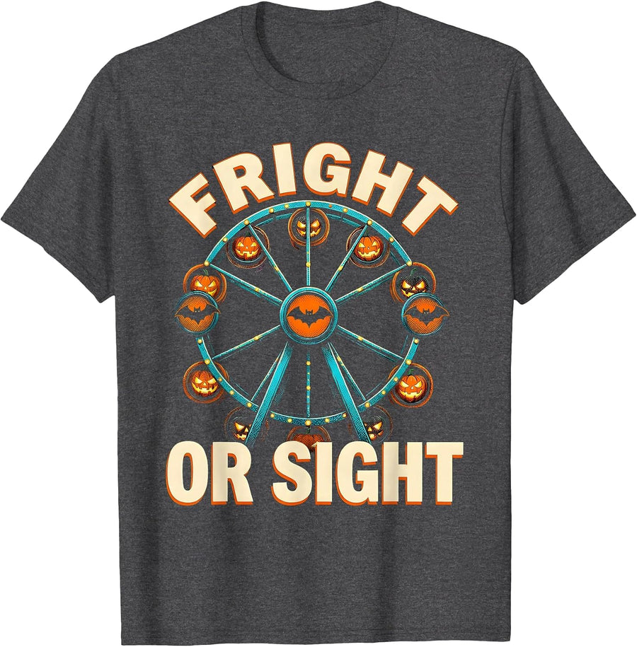 Men's Fright or Sight Pop Art Halloween Optometrist Eye Doctor T-Shirt - Dark Heather Grey