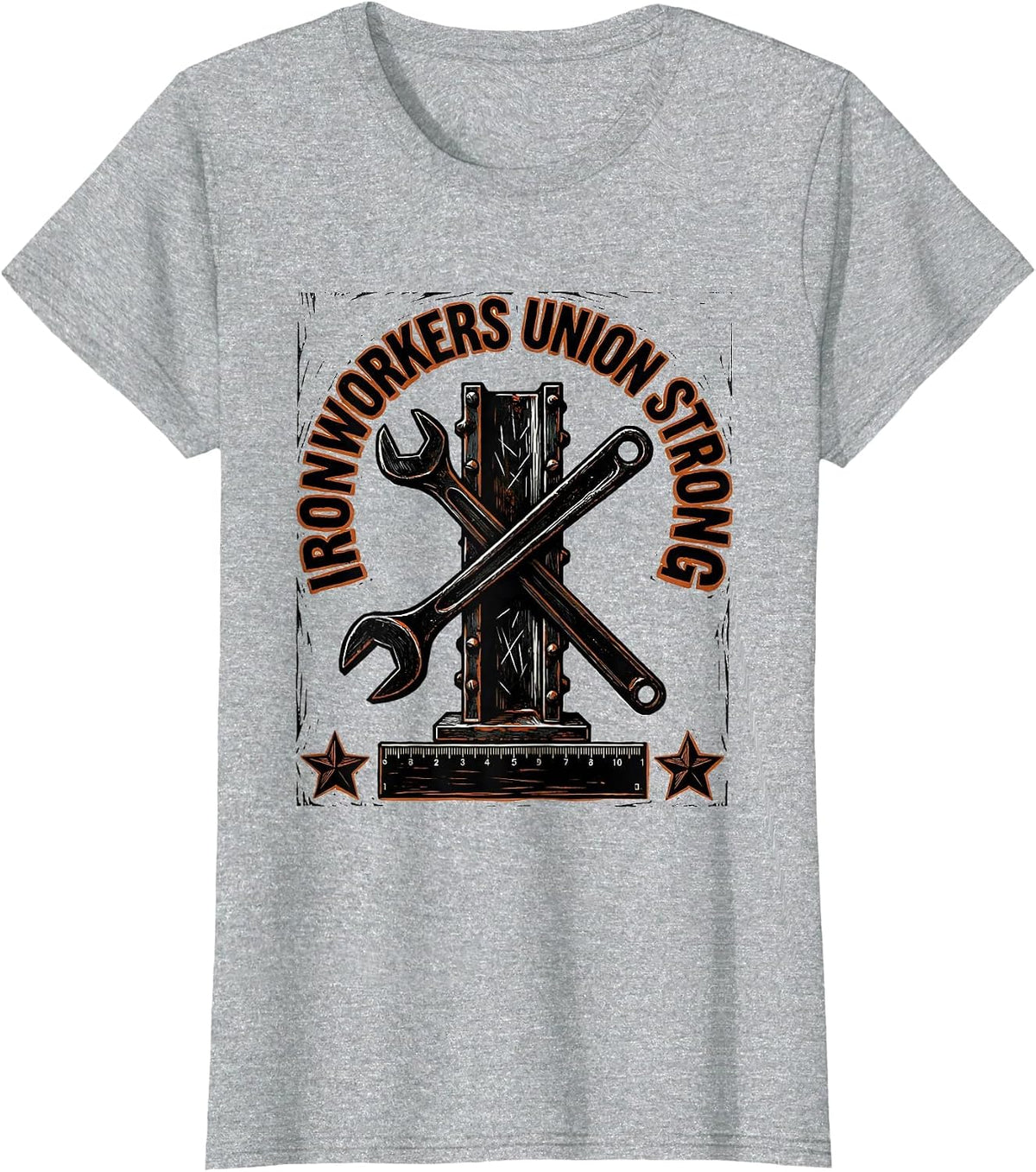 Ironworkers Union Strong Linocut Skilled Trades Labor Pride T-Shirt - Heather Grey