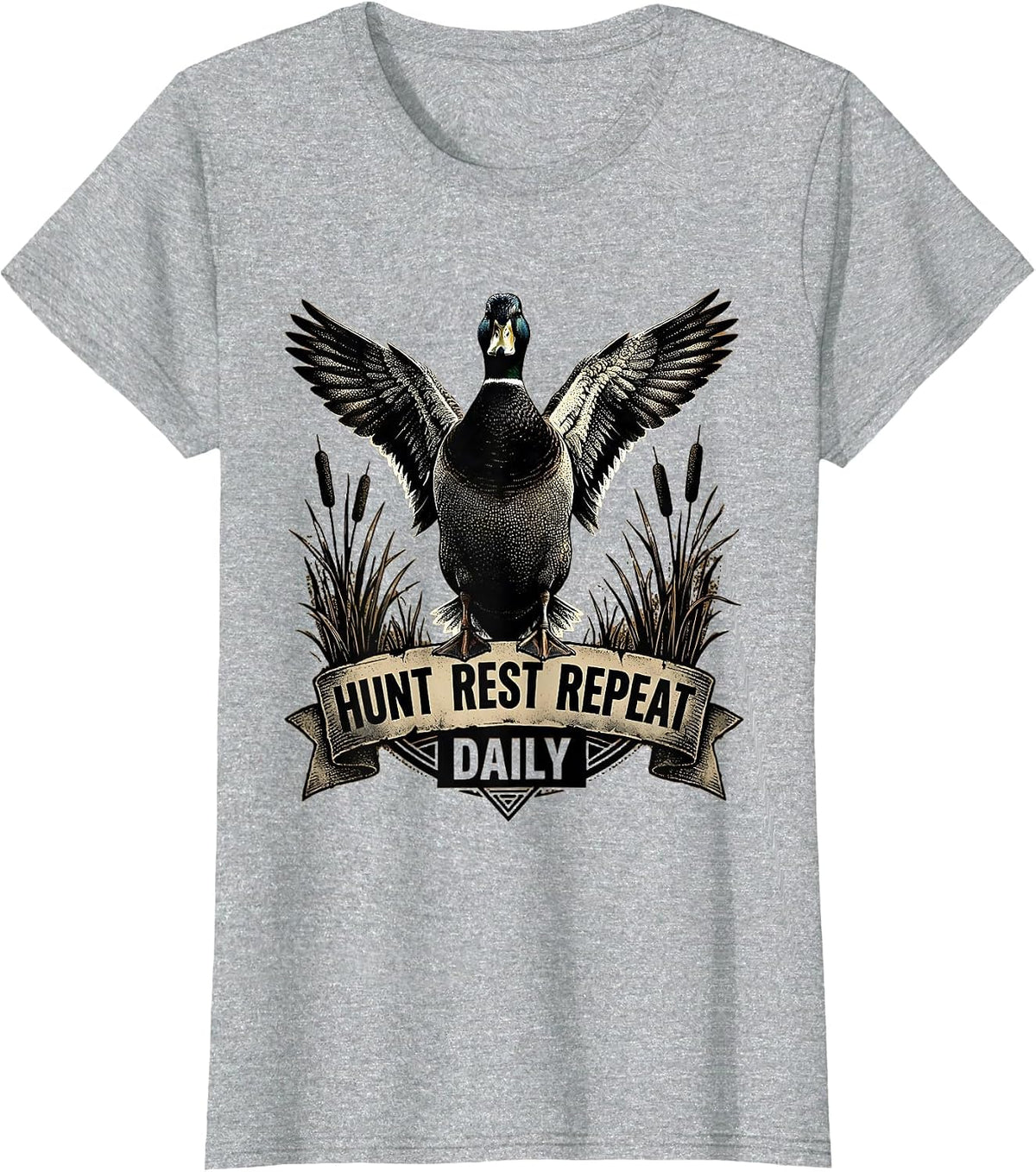 Duck Camo Hunt Rest Repeat Daily Design T-Shirt - Heather Grey