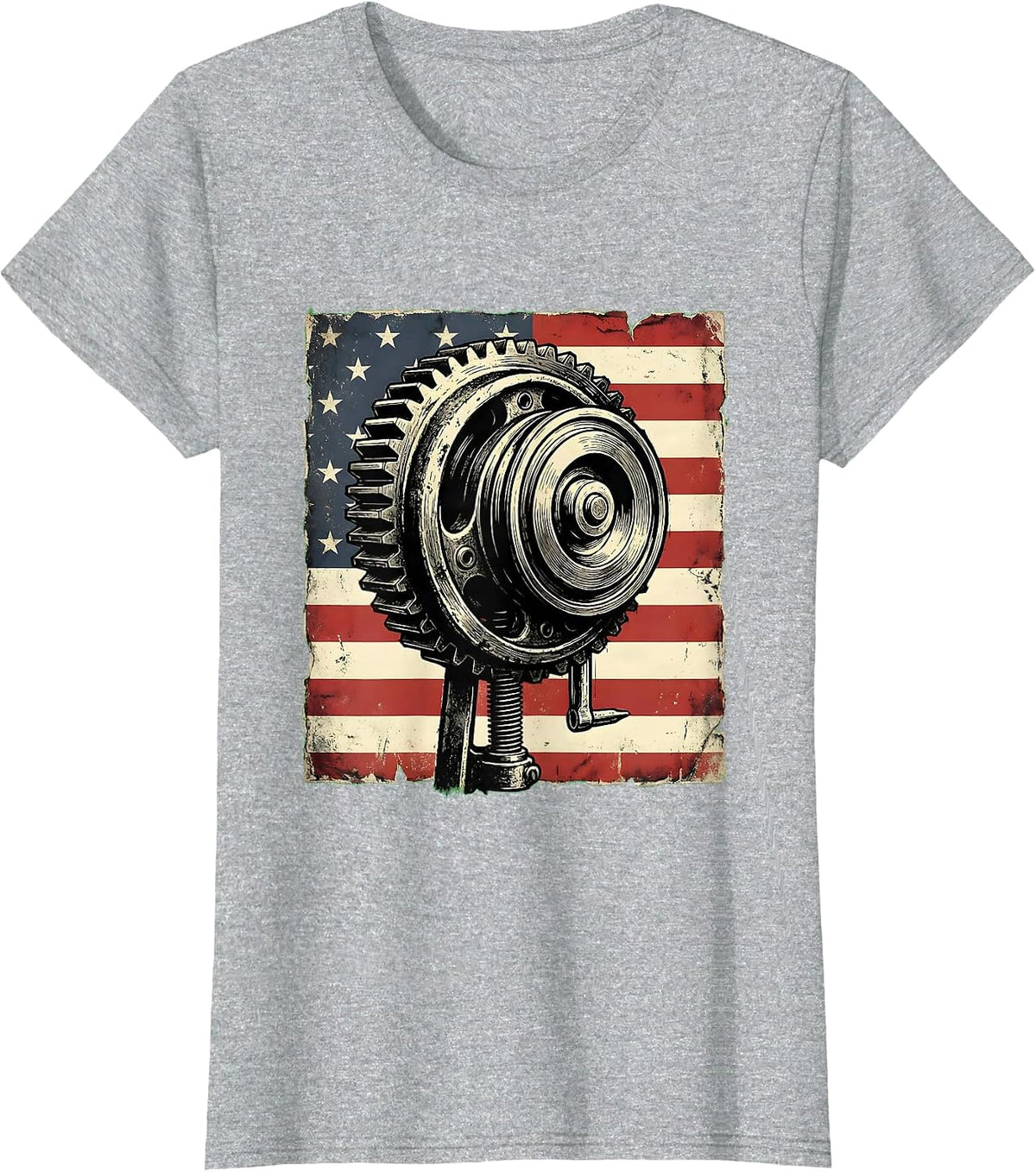 Women's Three-Jaw Gear Puller Patriotic Mechanic Oilfield Worker T-Shirt - Heather Grey