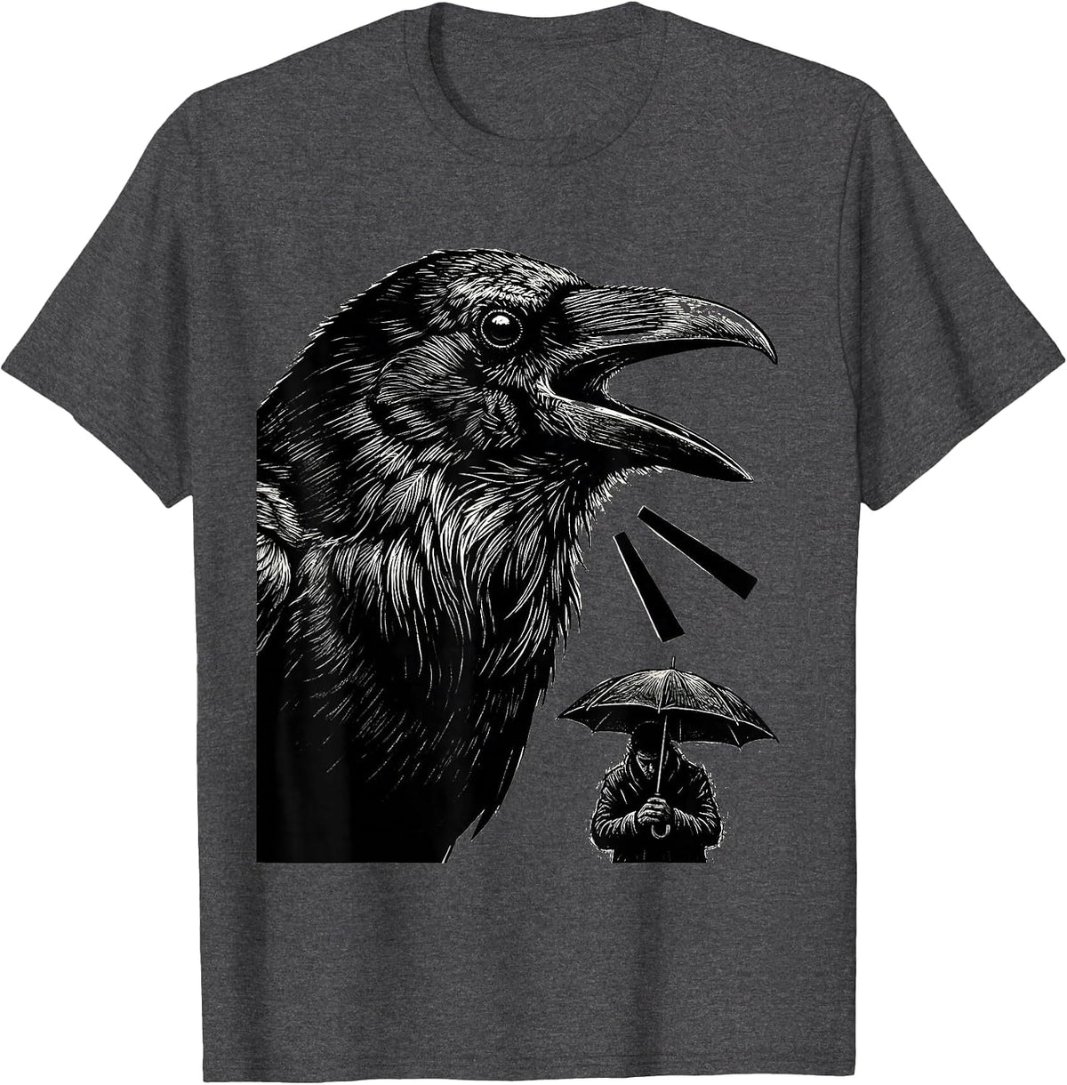 Men's Black Crow Gothic Humor Bird Lover Dark Deadpan T-Shirt - Dark Heather Grey