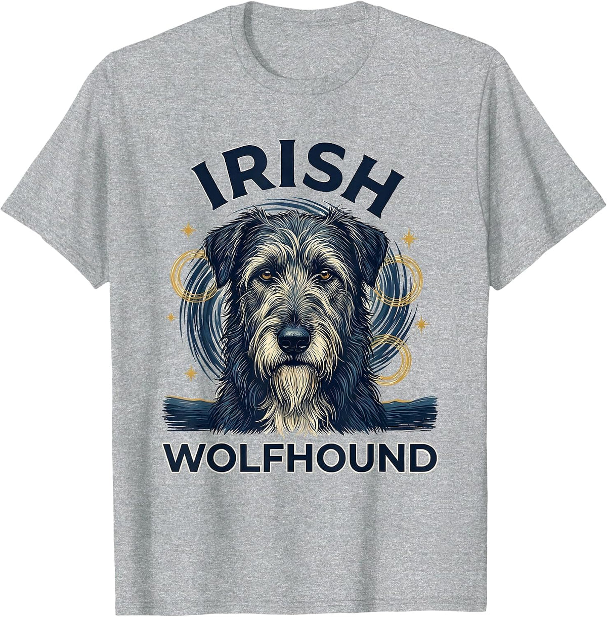 Men's Irish Wolfhound Van Gogh Style Starry Night Dog Breed T-Shirt - Heather Grey