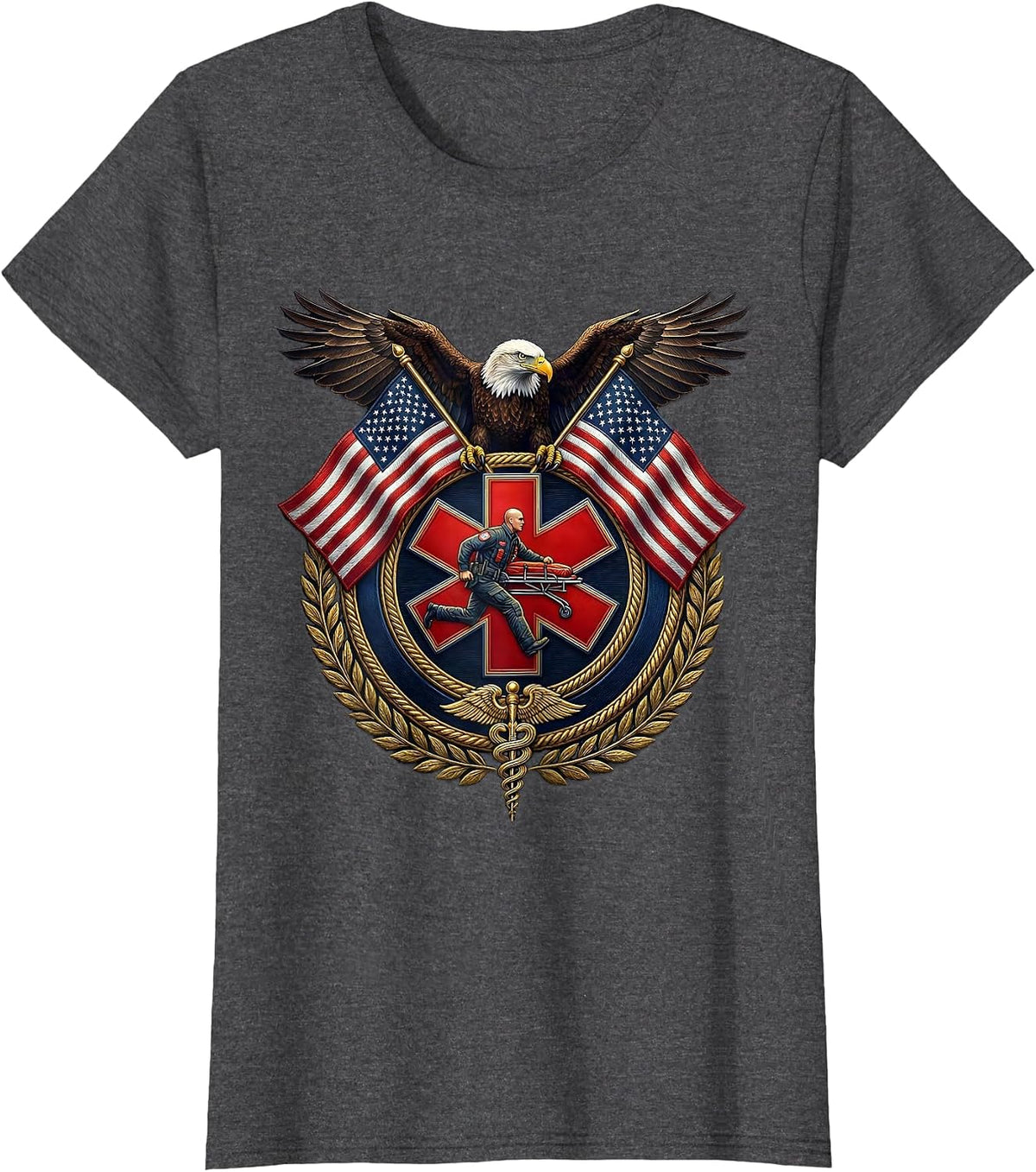Women's EMT Paramedic Rushing Stretcher ER Doors Graphic T-Shirt - Dark Heather Grey