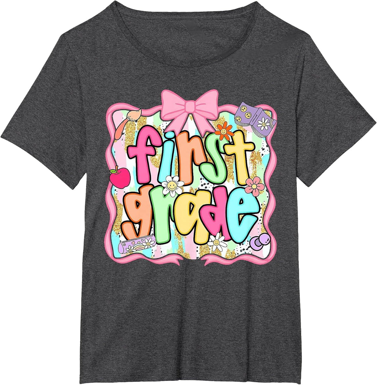 Back to School 1st Grade First Grade Preppy Teacher Girl T-Shirt - Dark Heather Grey