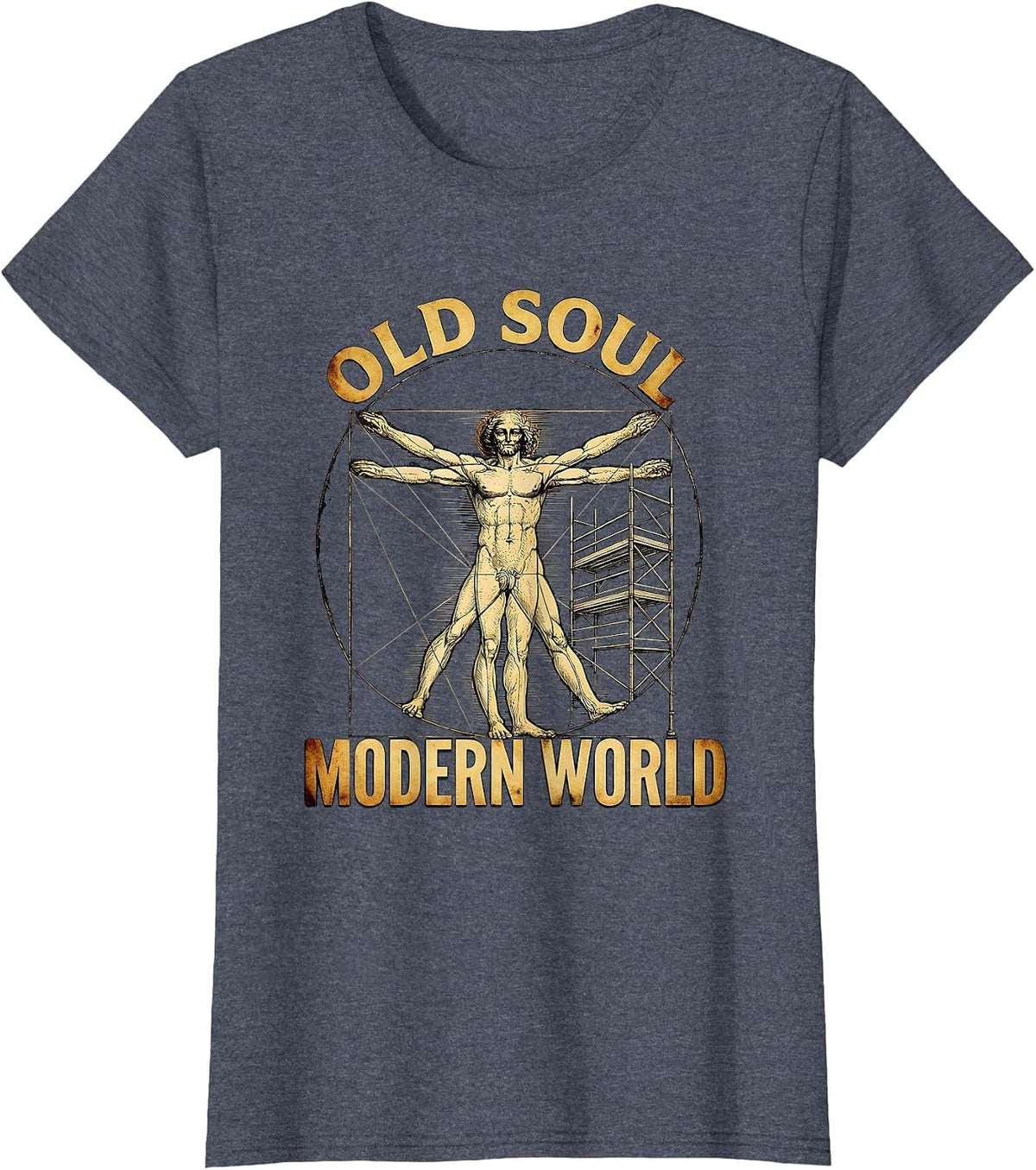 Old Soul Modern World Renaissance Graphic Design T-Shirt, Women, Heather Blue, X-Small - As Pictured