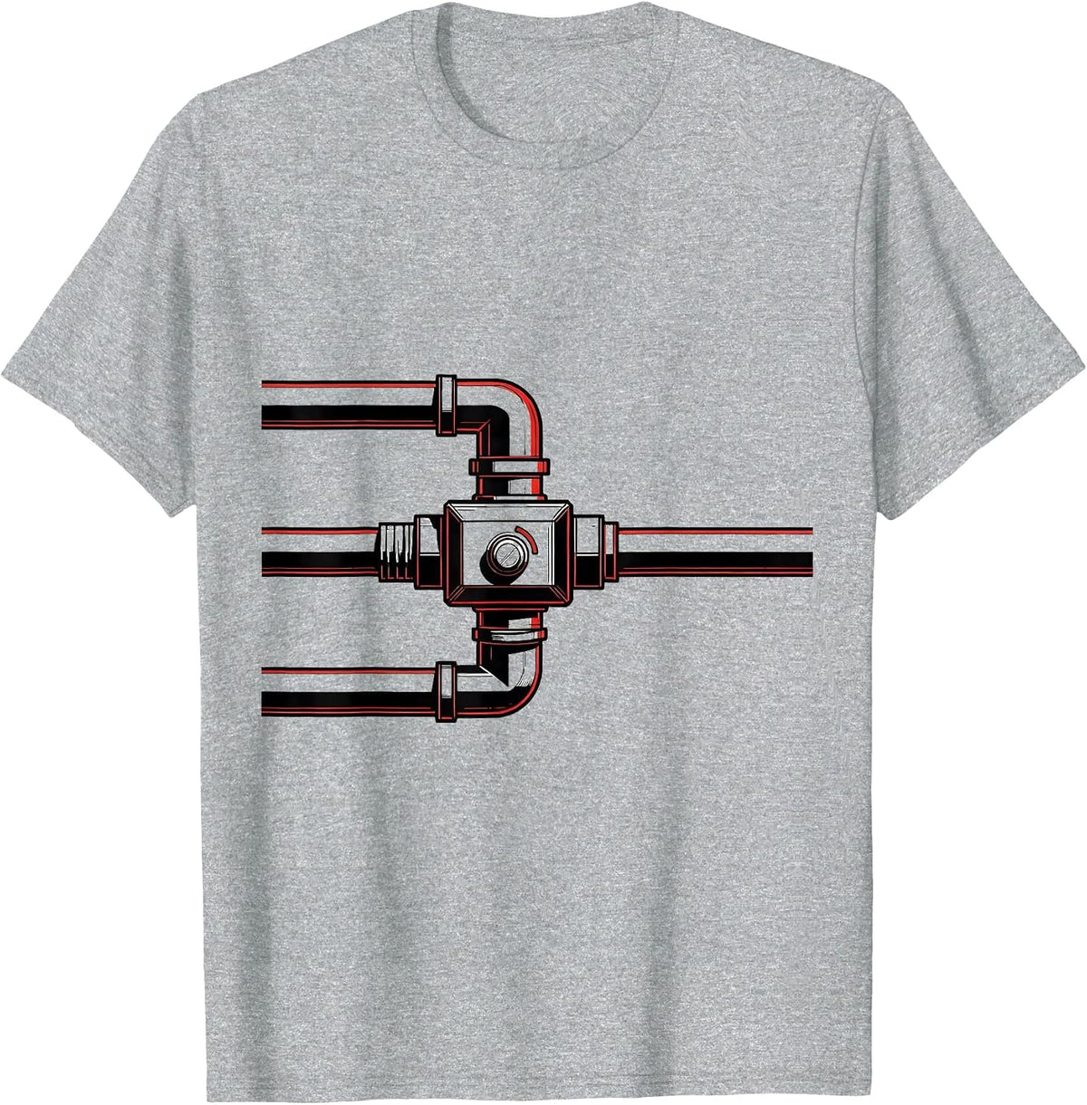 Men's Minimal Diverter Valve Funny Plumber Pipefitter Occupation T-Shirt - Heather Grey