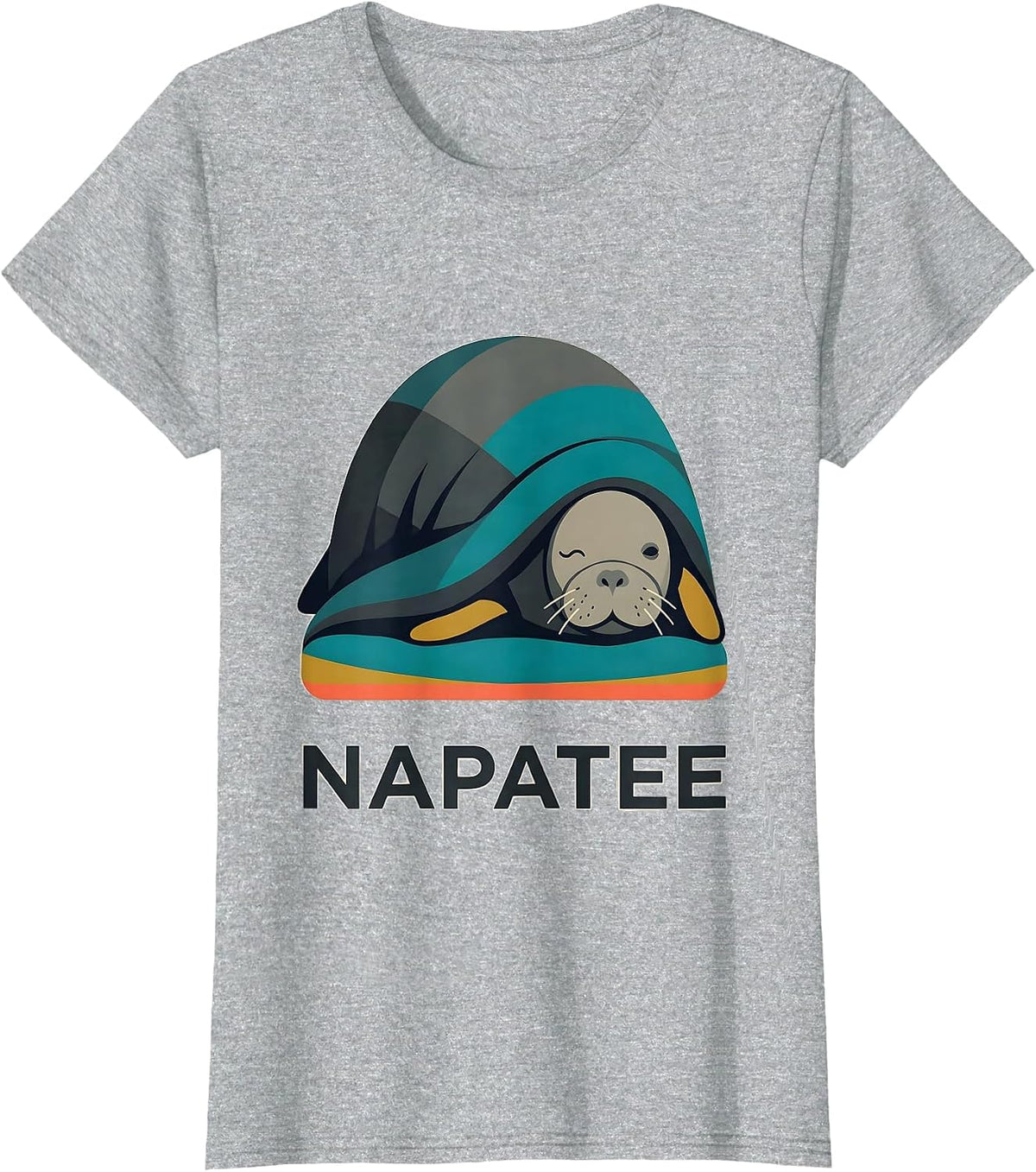 Women's Napatee Midcentury Modern Sleeping Manatee Animal Lover T-Shirt - Heather Grey
