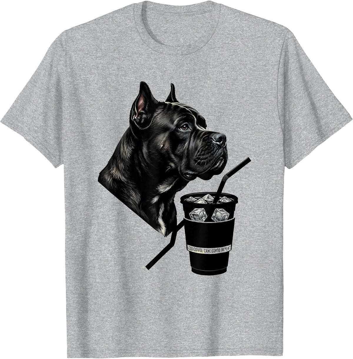Men's Iced Coffee Cane Corso Repeat Funny Dog Lover Humor T-Shirt - Heather Grey