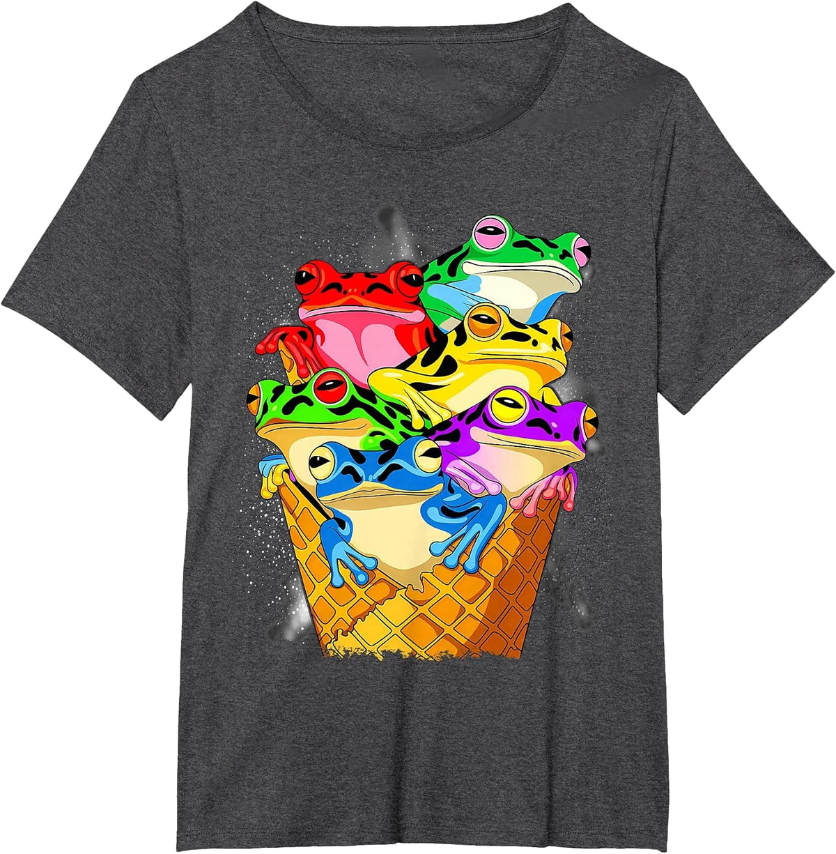 Funny Tree Climbing Frogs, Ice Cream in A Waffle T-Shirt - Dark Heather Grey