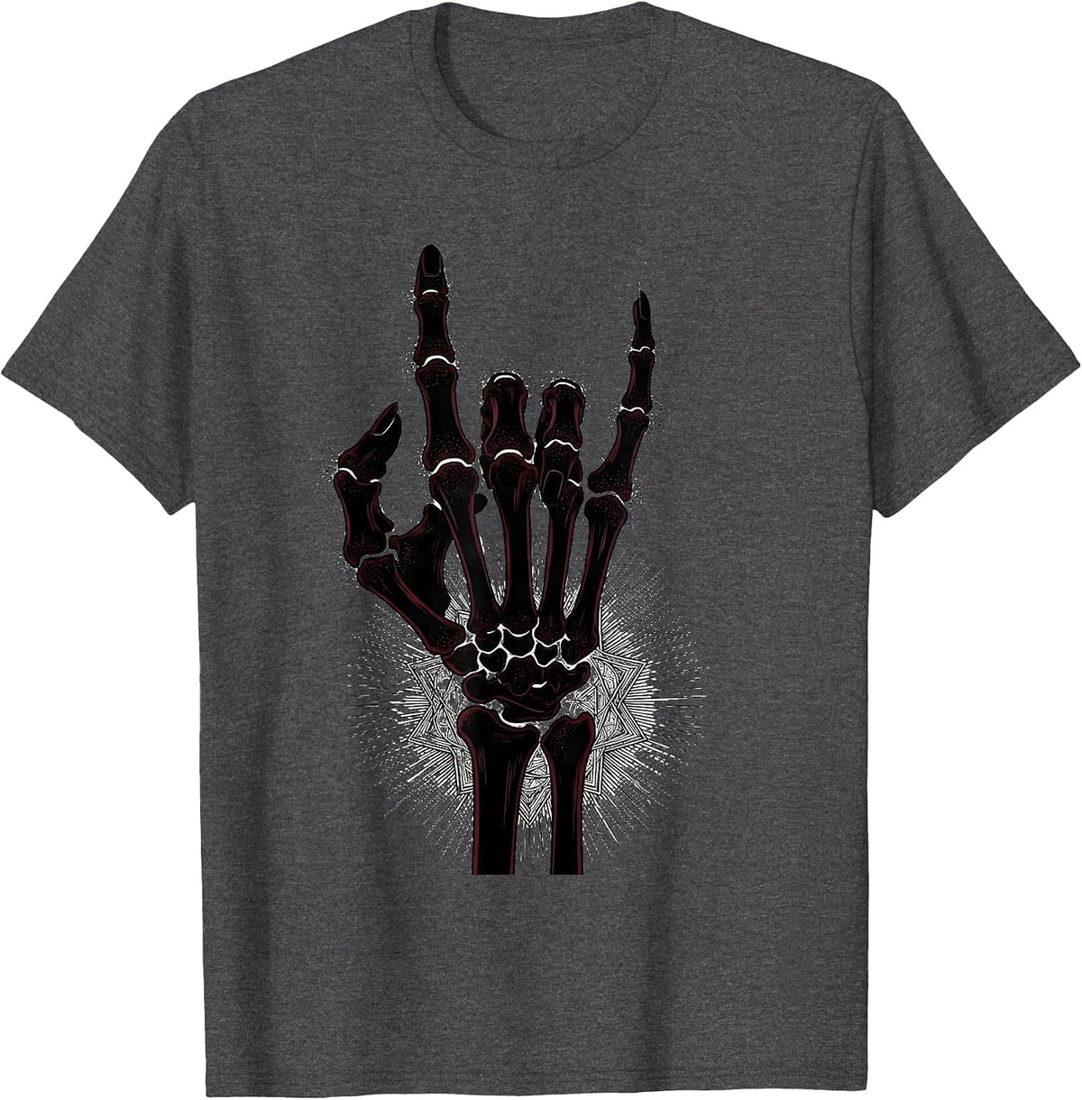 Men's Skeleton Hand Rock and Roll Radiology Sign T-Shirt - Dark Heather Grey