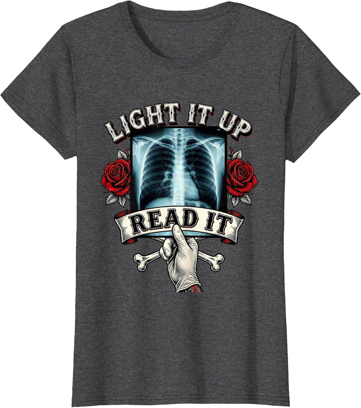Women's Light It Up Read It Radiology Design T-Shirt - Dark Heather Grey
