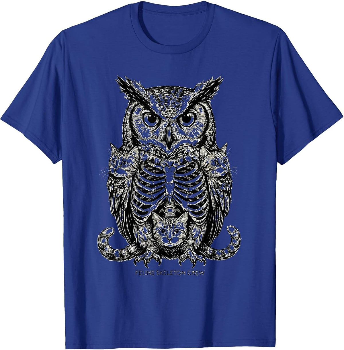 Feline Skeleton Crew Funny Halloween Cat Lover Humor T-Shirt - Royal Blue