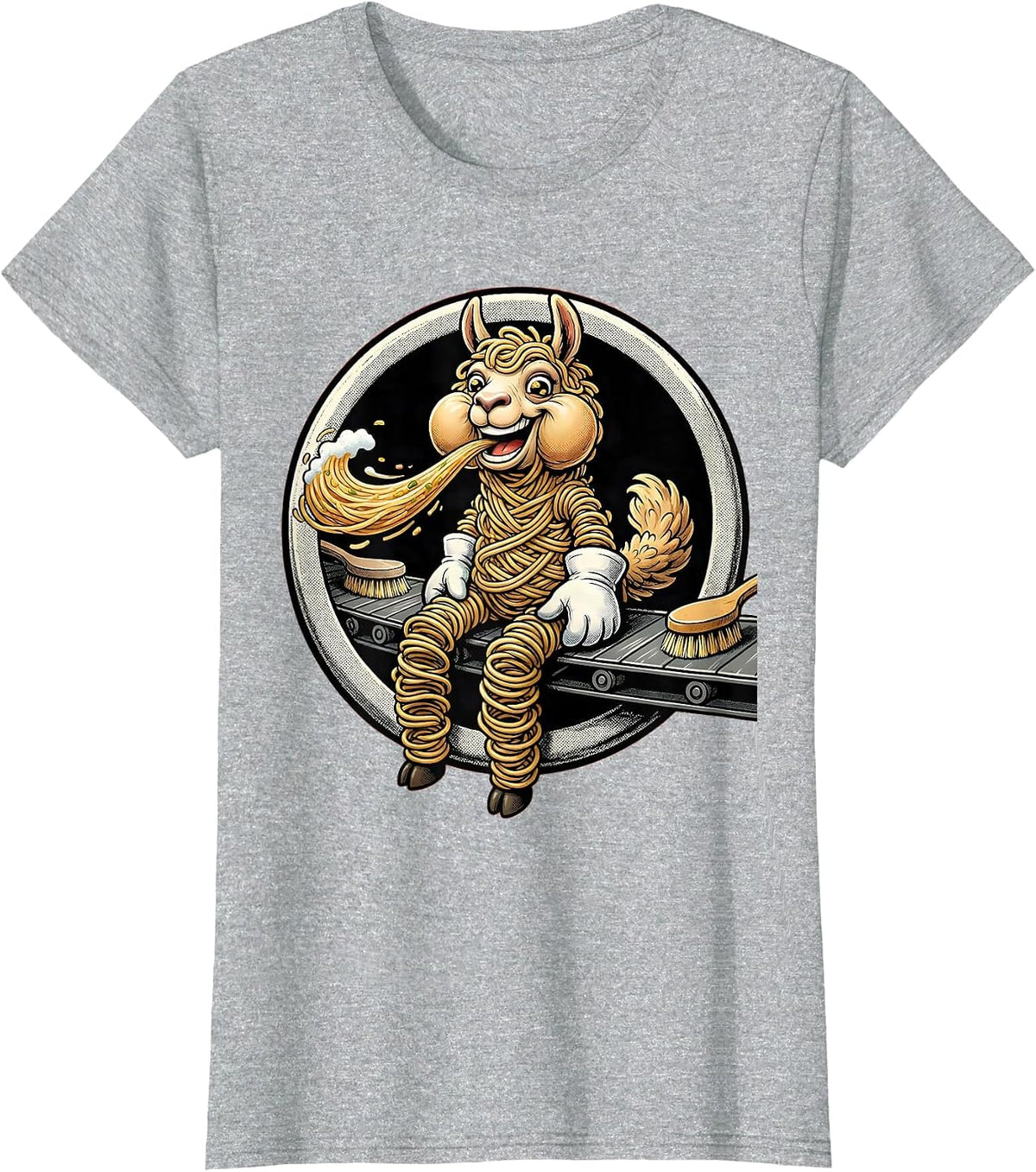 Funny Llama Spitting at Car Wash Conveyor T-Shirt - Heather Grey