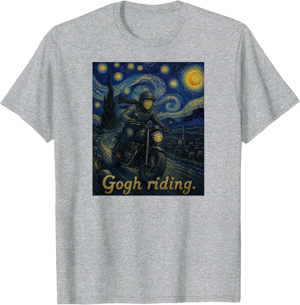 Gogh Riding Motorcycle Funny Van Gogh Motorbike Rider Biker T-Shirt - Heather Grey