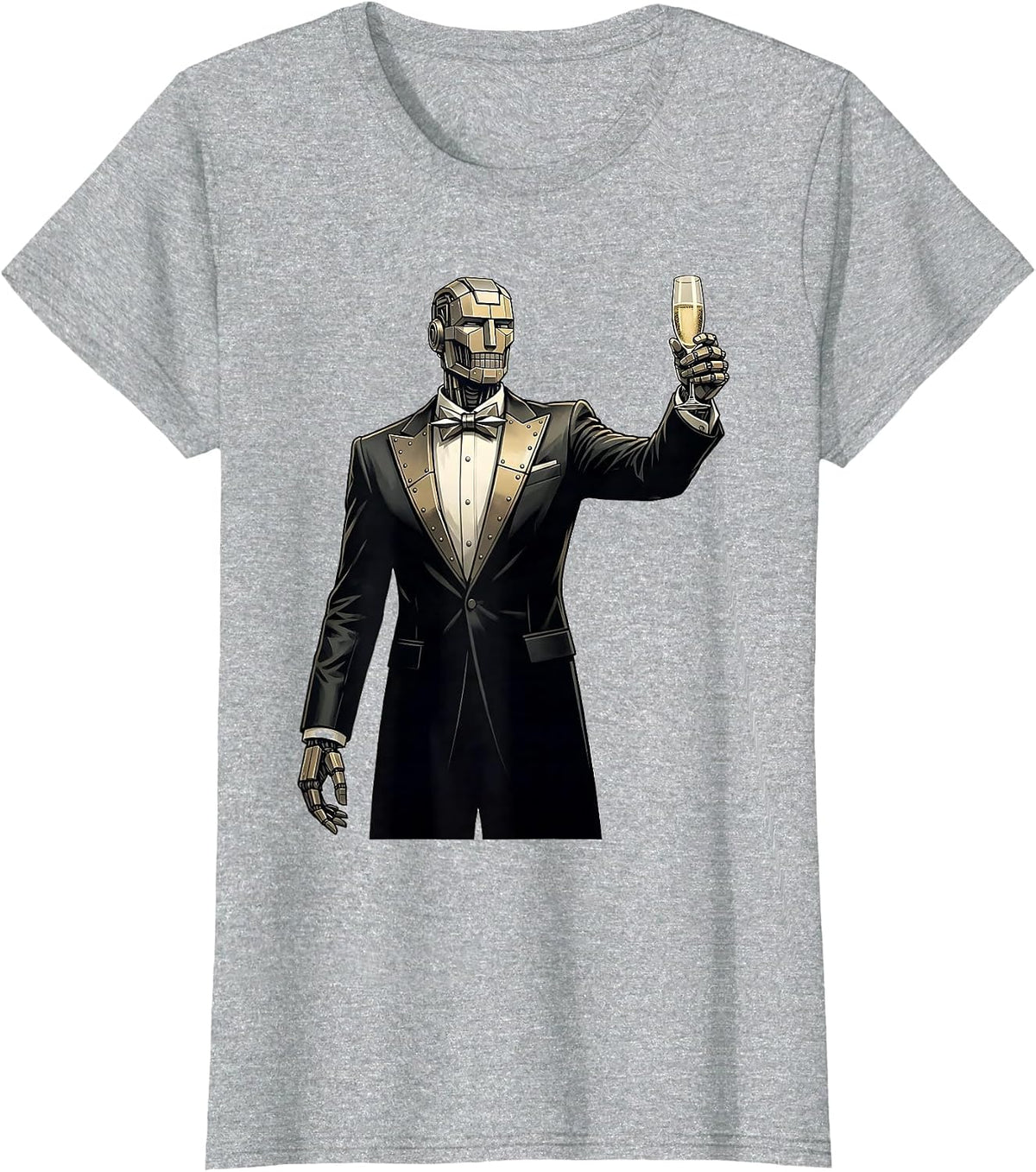 Robot in Tuxedo Champagne Toast Graphic T-Shirt - Heather Grey