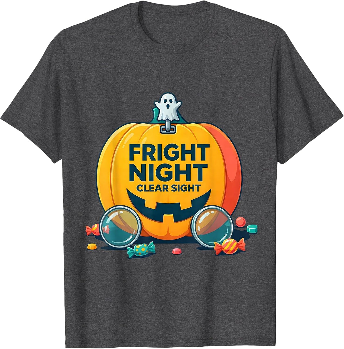 Men's Fright Night, Clear Sight Funny Optometrist Halloween Eye T-Shirt - Dark Heather Grey