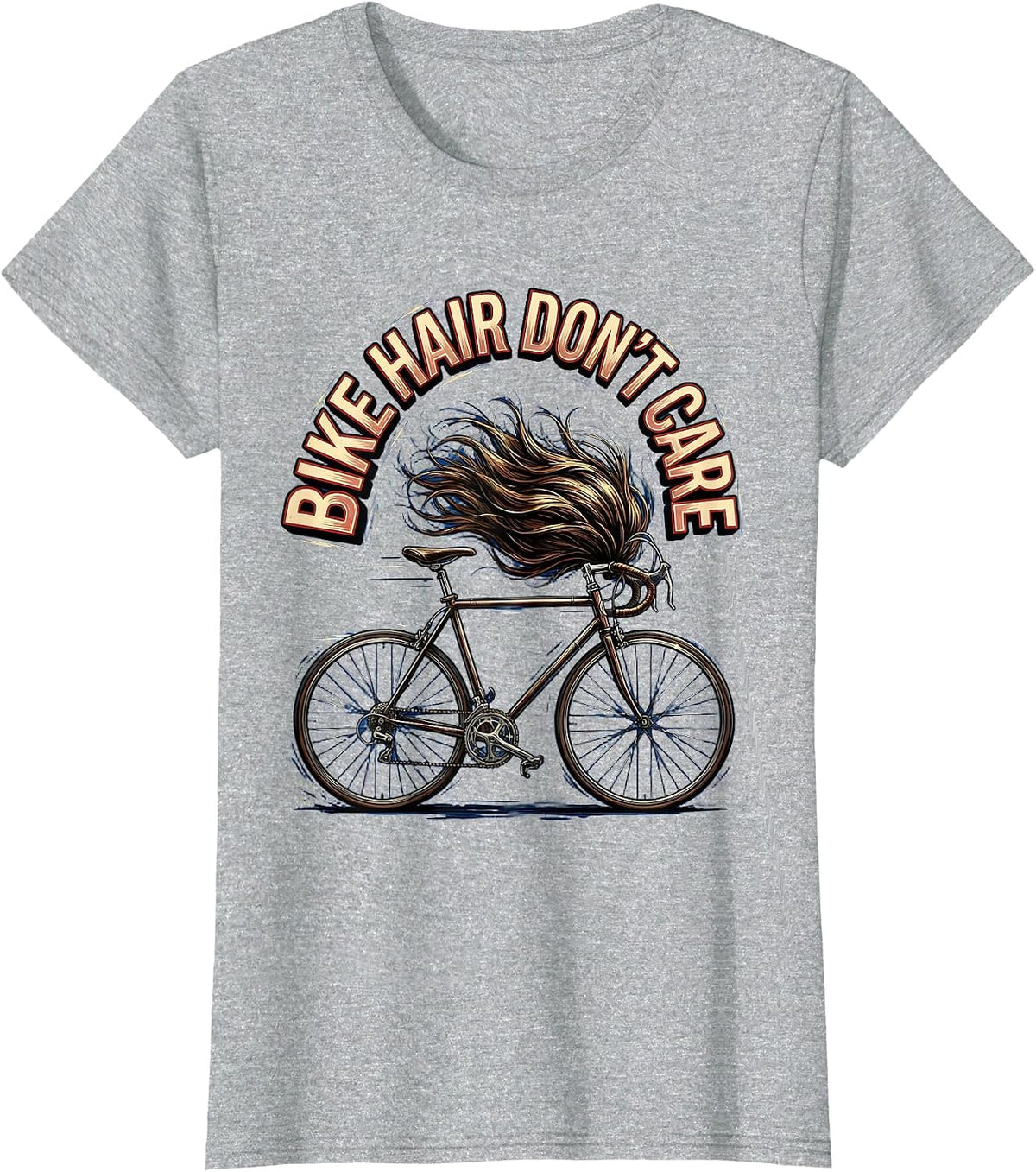 Bike Hair Don't Care Cycling Design T-Shirt - Heather Grey