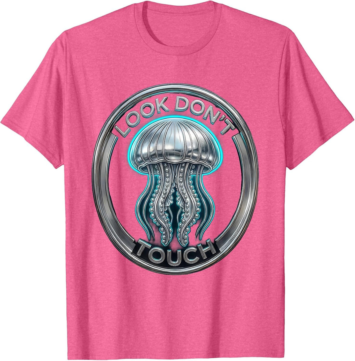 Look Don't Touch Vaporwave Y2K Jellyfish Ocean Sea Creature T-Shirt - Pink Heather