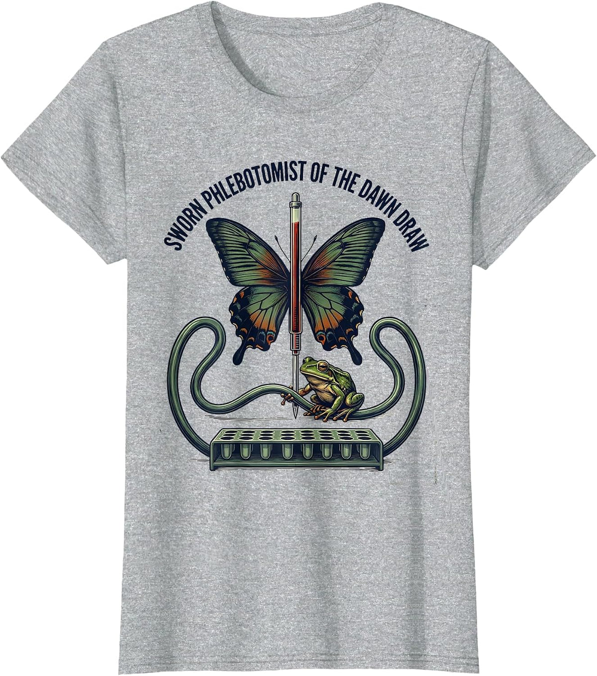 Sworn Phlebotomist Of The Dawn Draw Vintage Frog Nurse Humor T-Shirt - Heather Grey