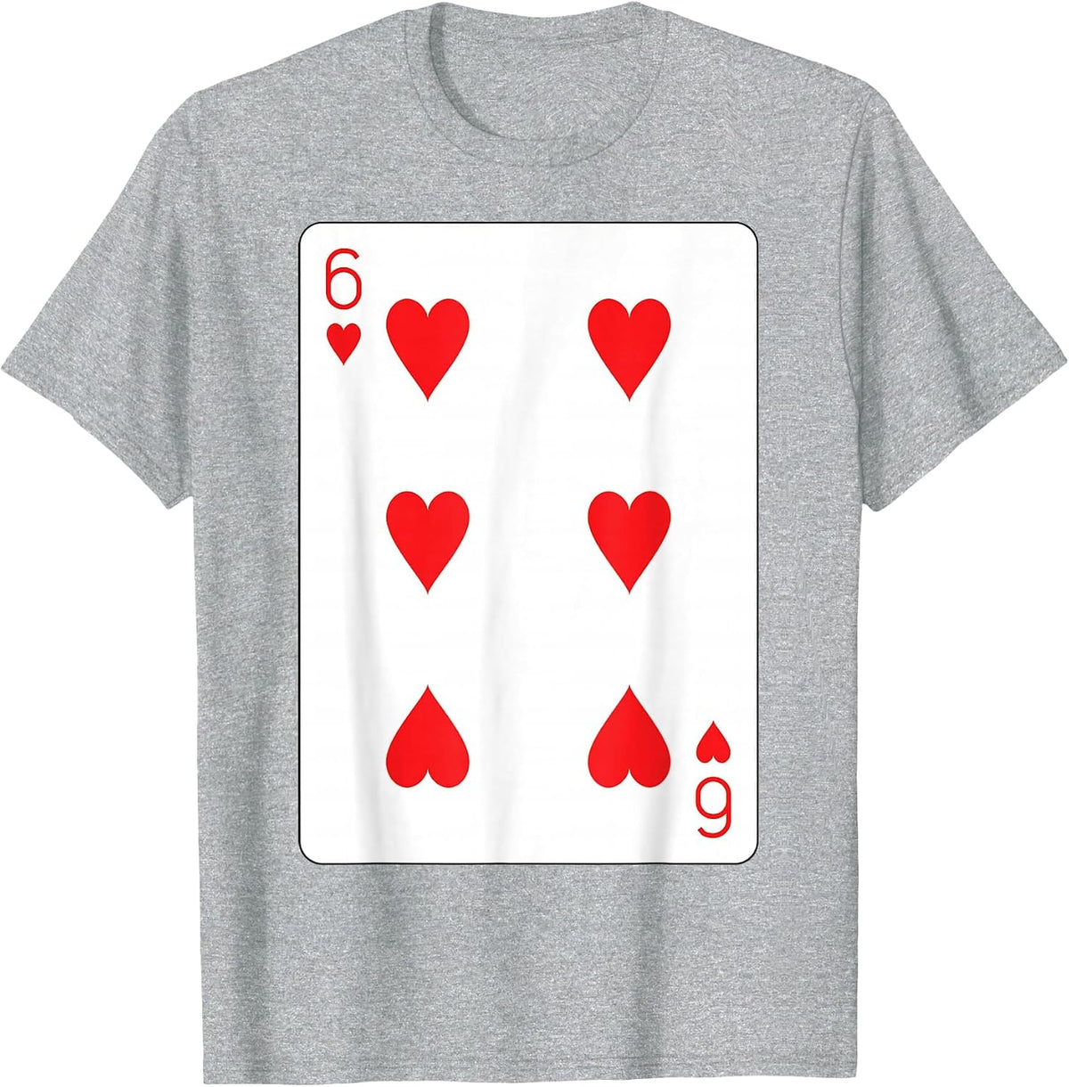 Six of Hearts Playing Card T-Shirt - Heather Grey