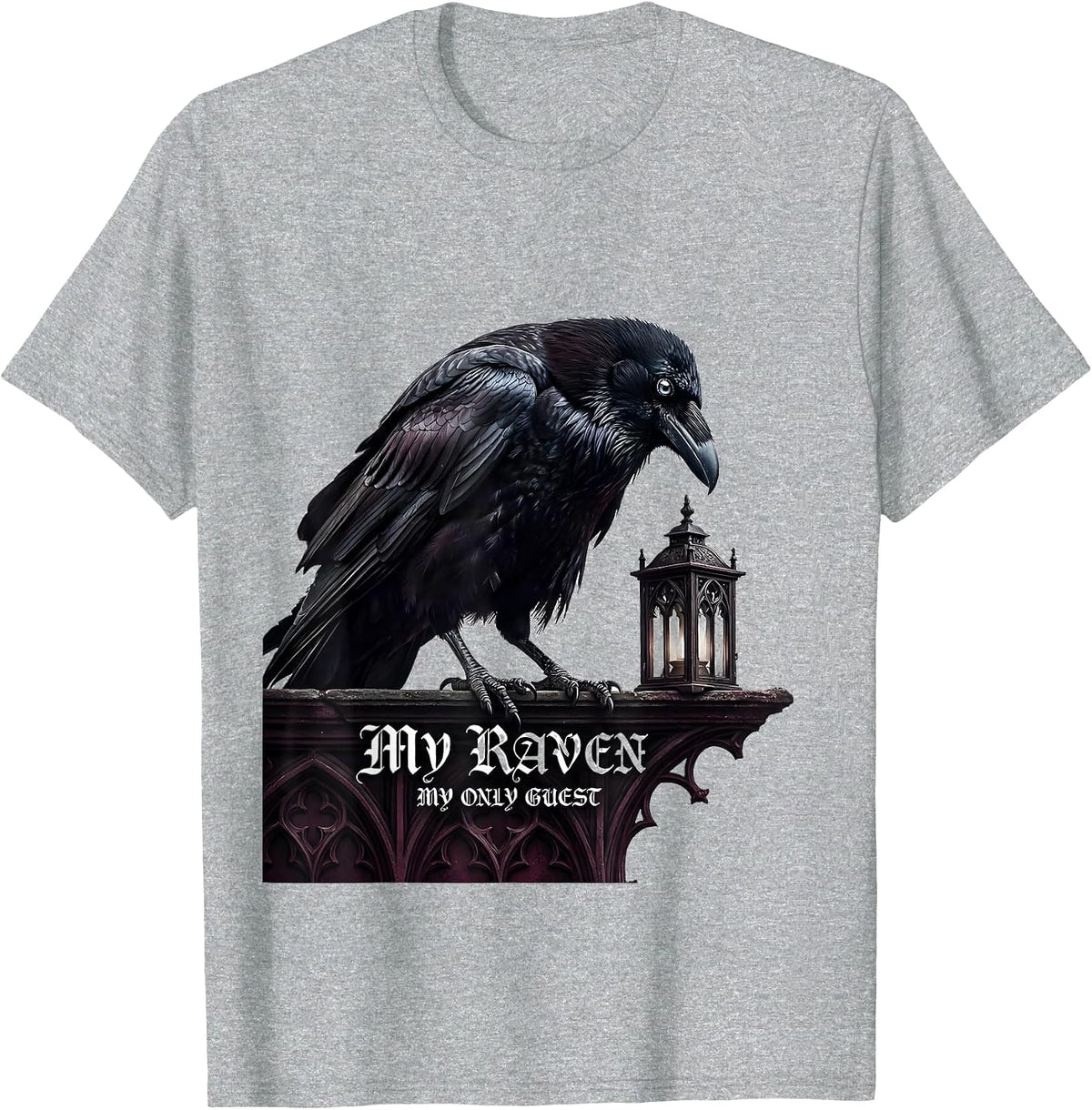 Men's My Raven My Only Guest Gothic Dark Humor Crow Lover T-Shirt - Heather Grey