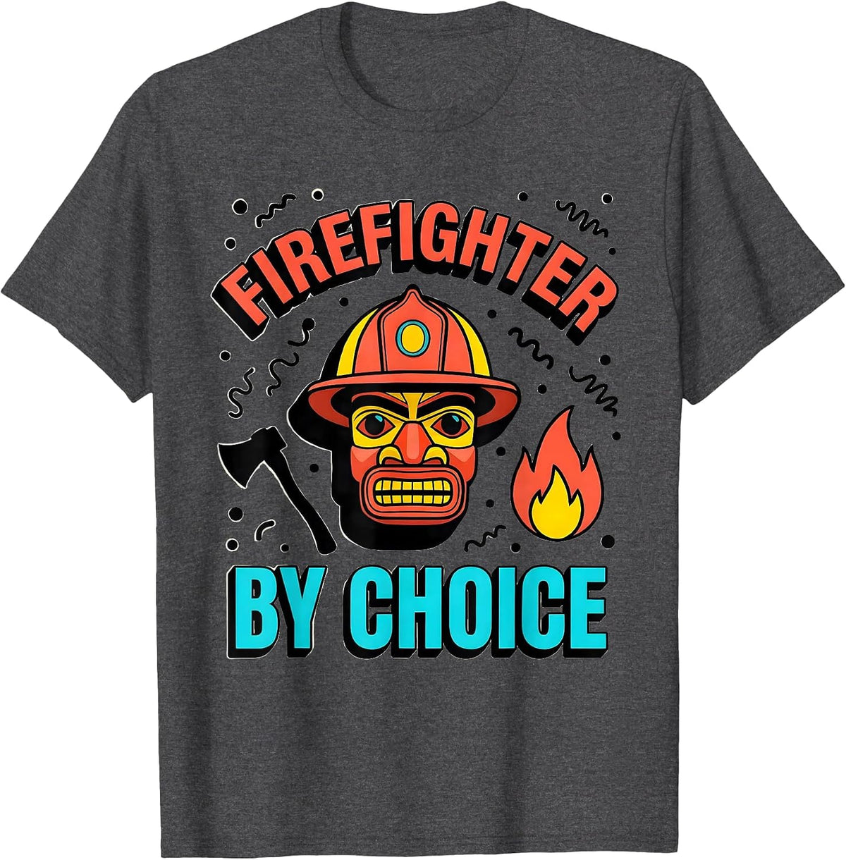Men's Firefighter By Choice Brave Hero Design T-Shirt - Dark Heather Grey