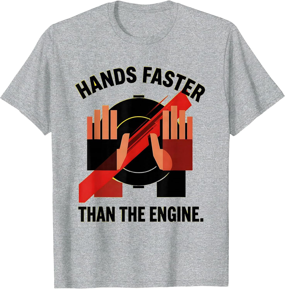 Men's Hands Faster Than The Engine Pit Crew Design T-Shirt - Heather Grey