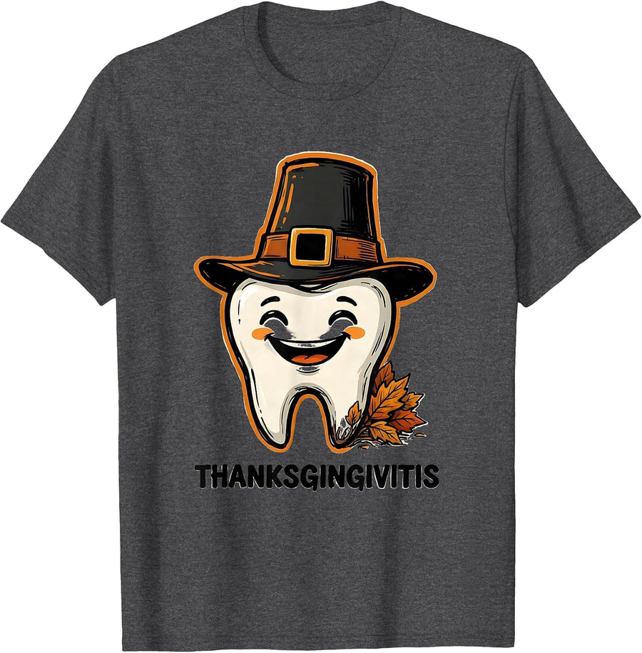 Men's Thanksgingivitis Funny Dental Hygienist Dental Assistant T-Shirt - Dark Heather Grey