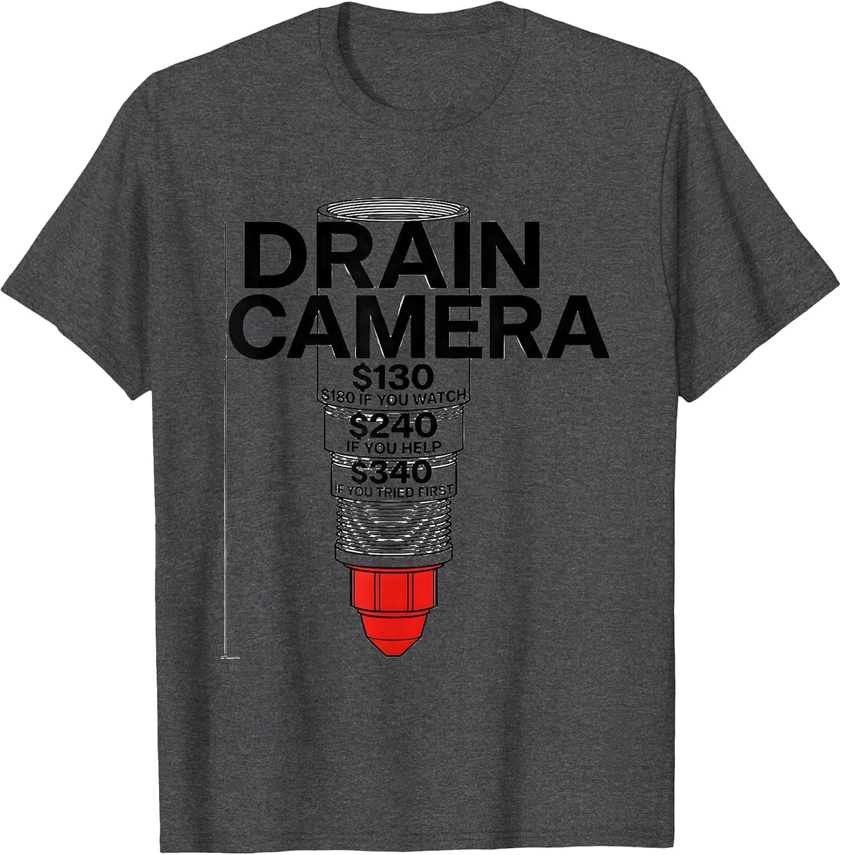 Men's DRAIN CAMERA Funny Plumber Sarcastic Gift T-Shirt - Dark Heather Grey