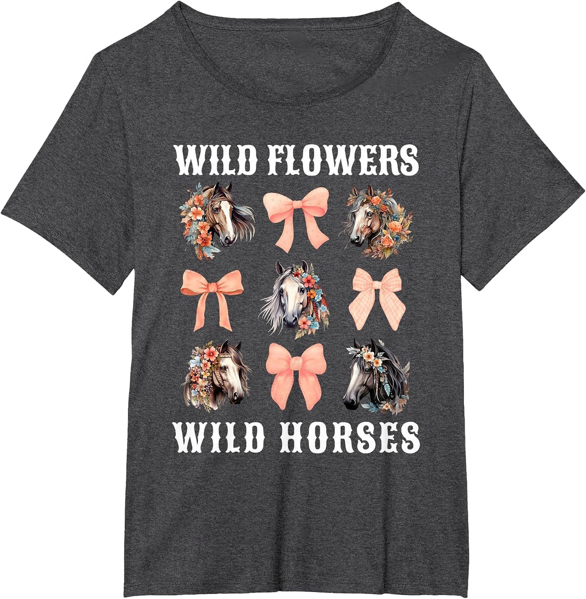 Coquette Horse Riding Horses Flower Horse Lover T-Shirt - Dark Heather Grey