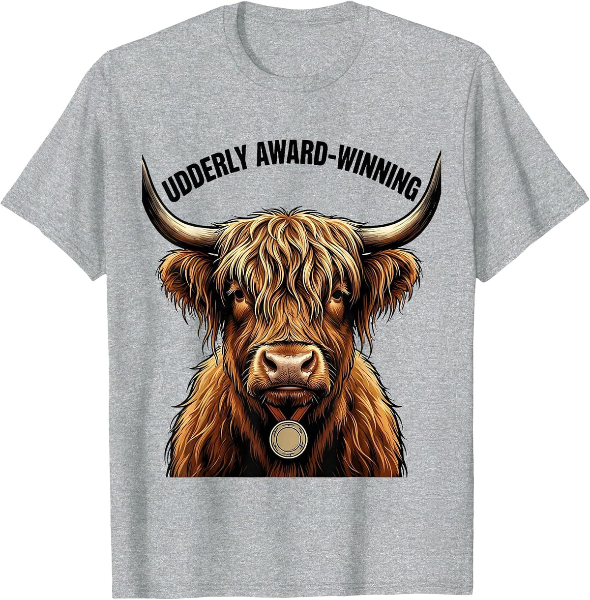 Men's Udderly Award-Winning Funny Highland Cow Animal Lover Humor T-Shirt - Heather Grey