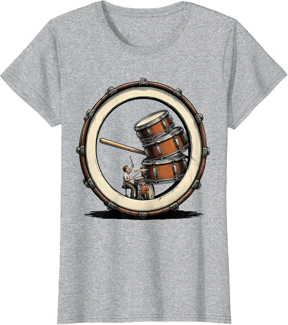 Tiny Drummer Vintage Humor Drumline Percussionist T-Shirt - Heather Grey