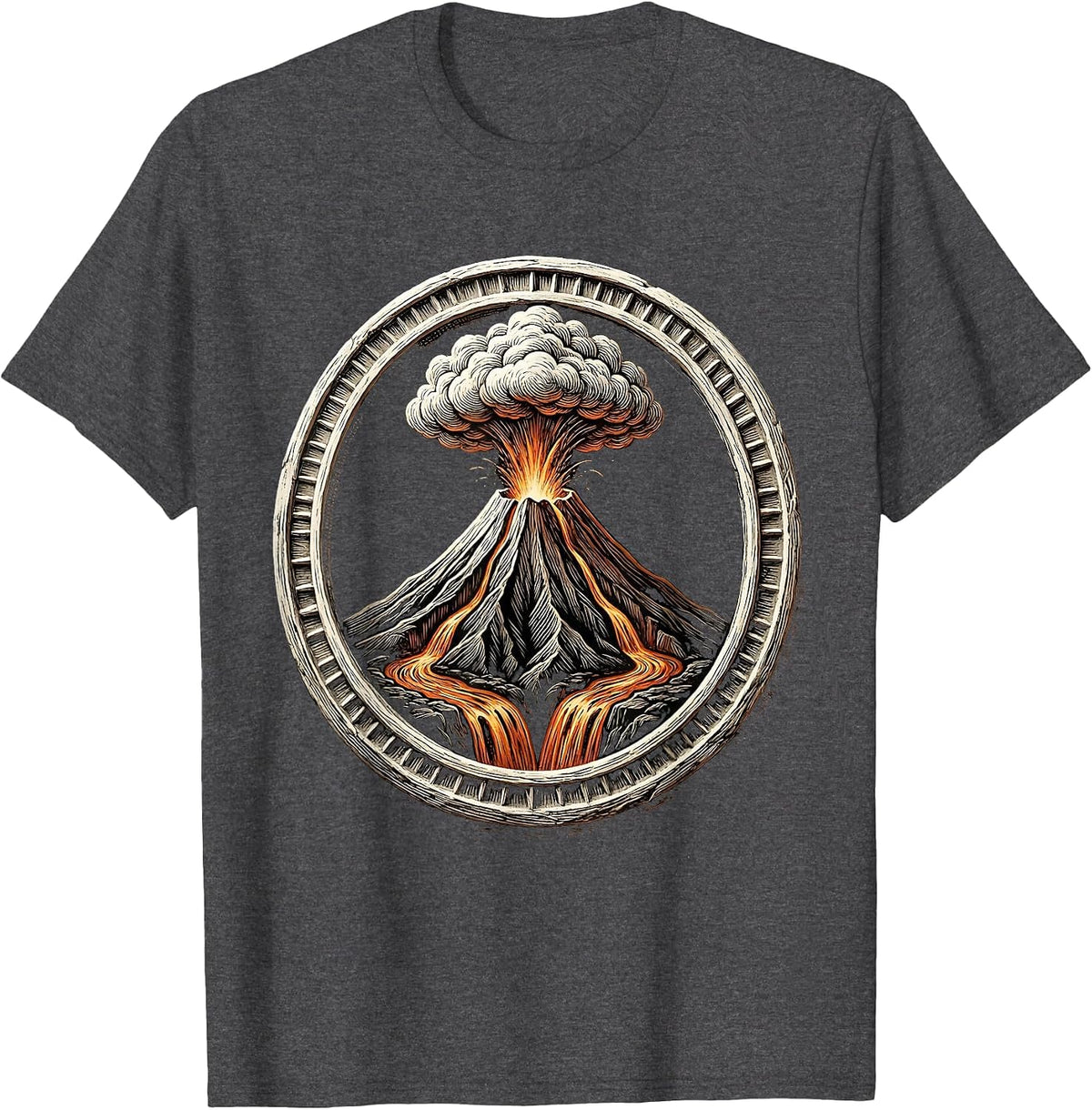 Erupting Volcano Lava River Graphic Tee T-Shirt - Dark Heather Grey