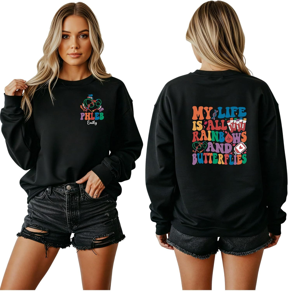 Phlebotomist Shirt, Funny Phlebotomy Sweatshirt, Rainbow Butterfly Phlebotomist T-Shirt, Lab Tech Gift - As Pictured